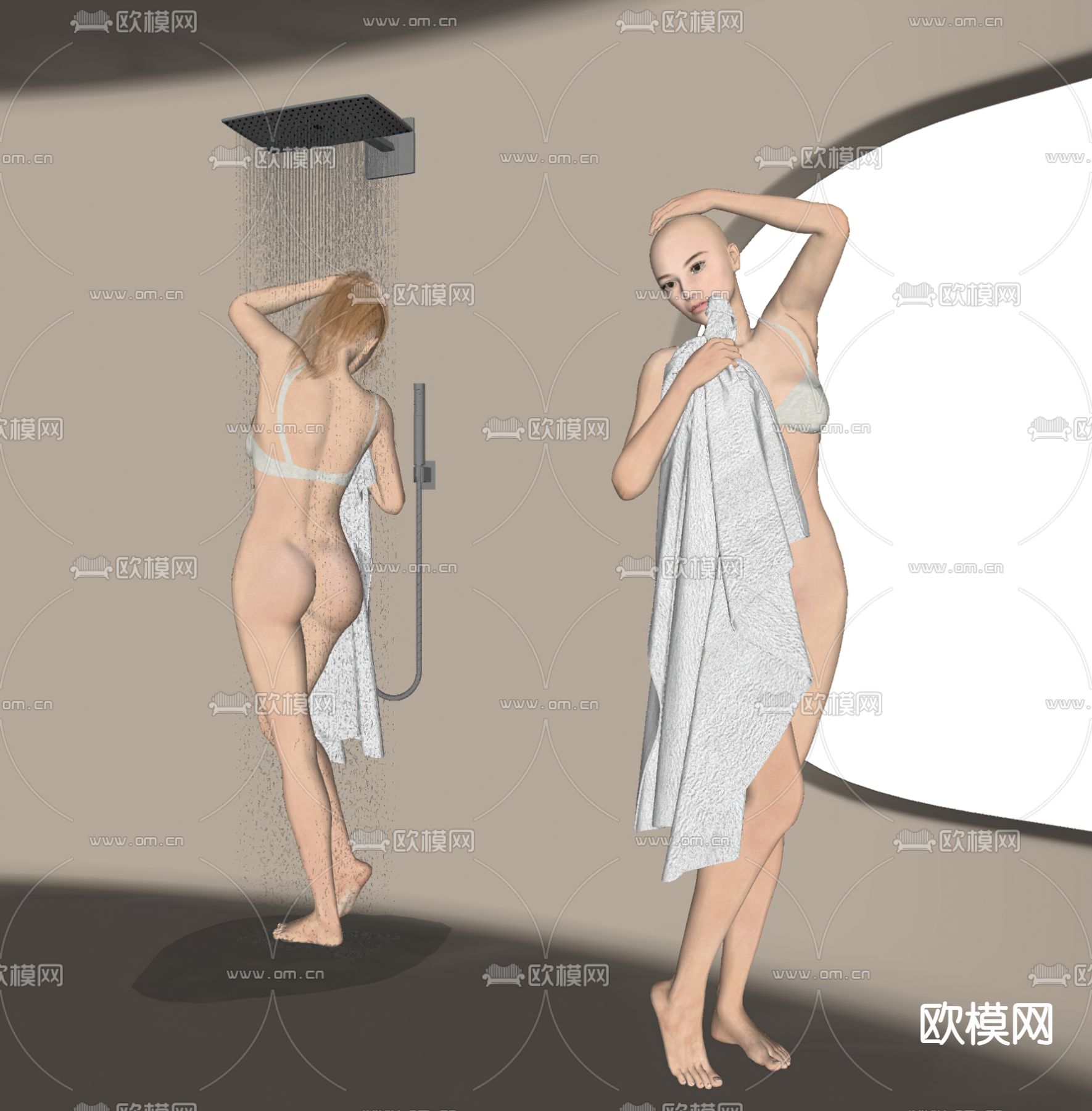 洗澡女人人物su模型下载（渲染图2）