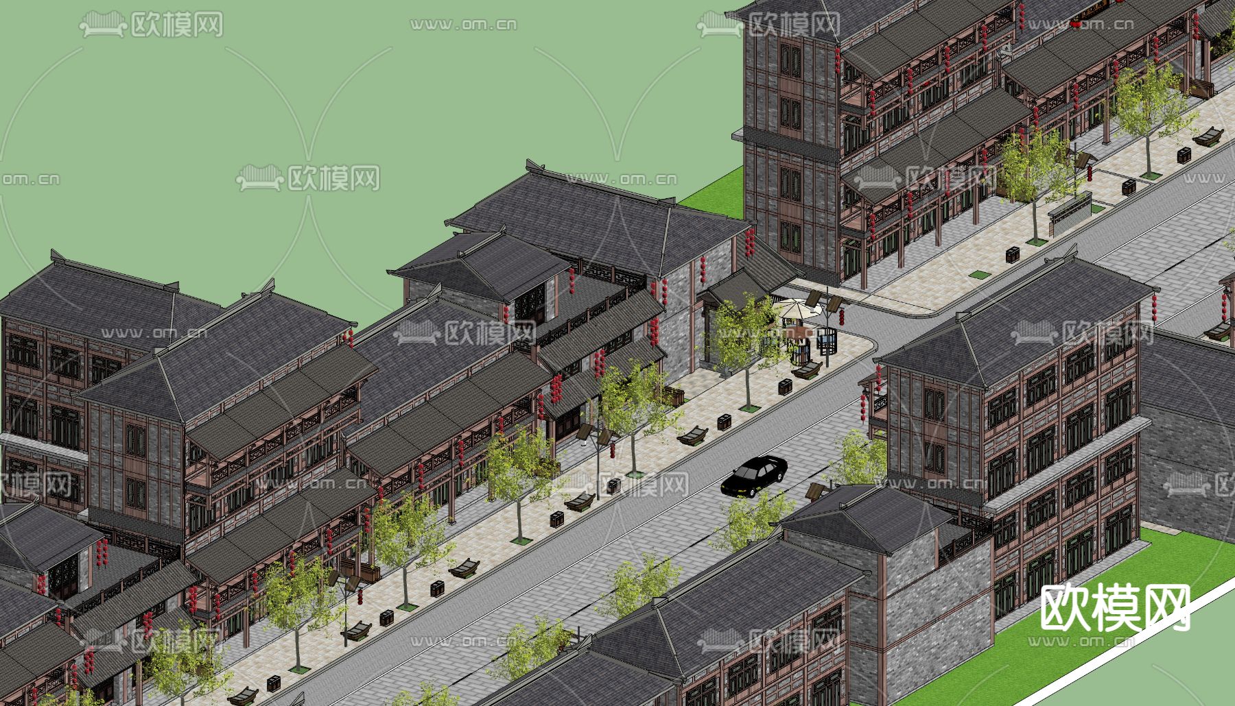 中式古建商业街su模型