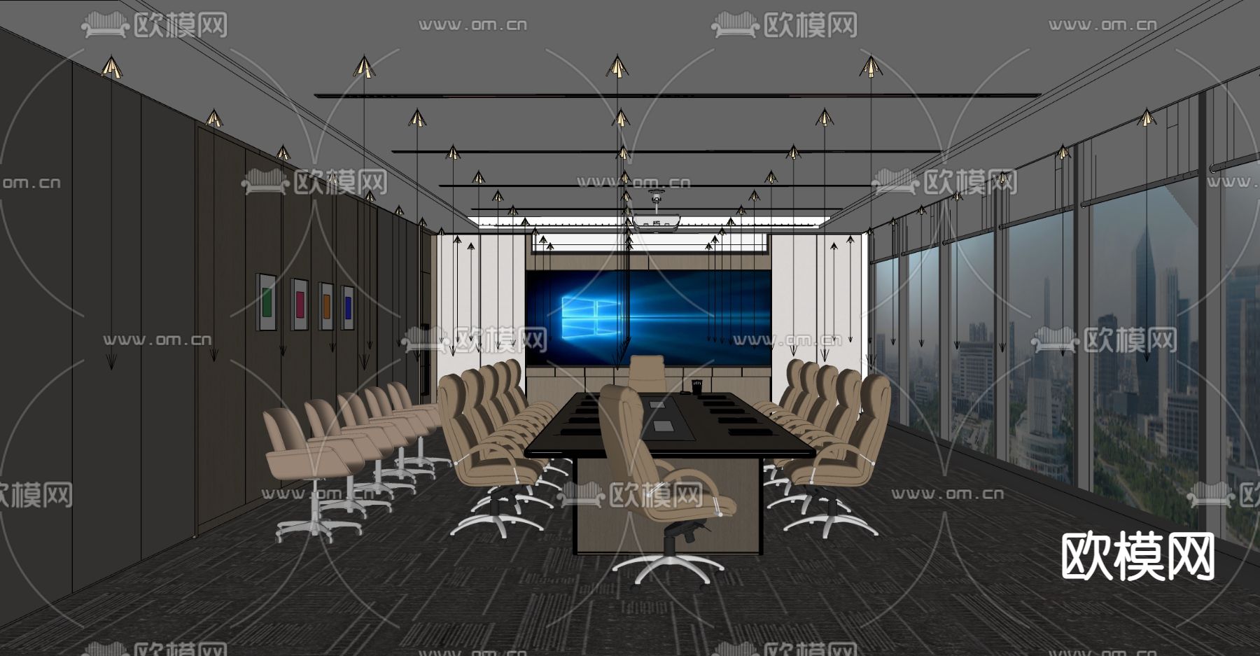 现代会议室su模型下载（渲染图2）