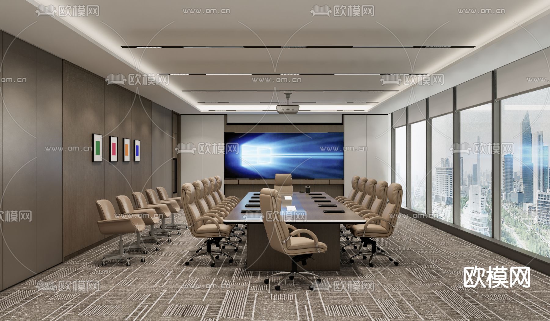 现代会议室su模型下载（渲染图1）