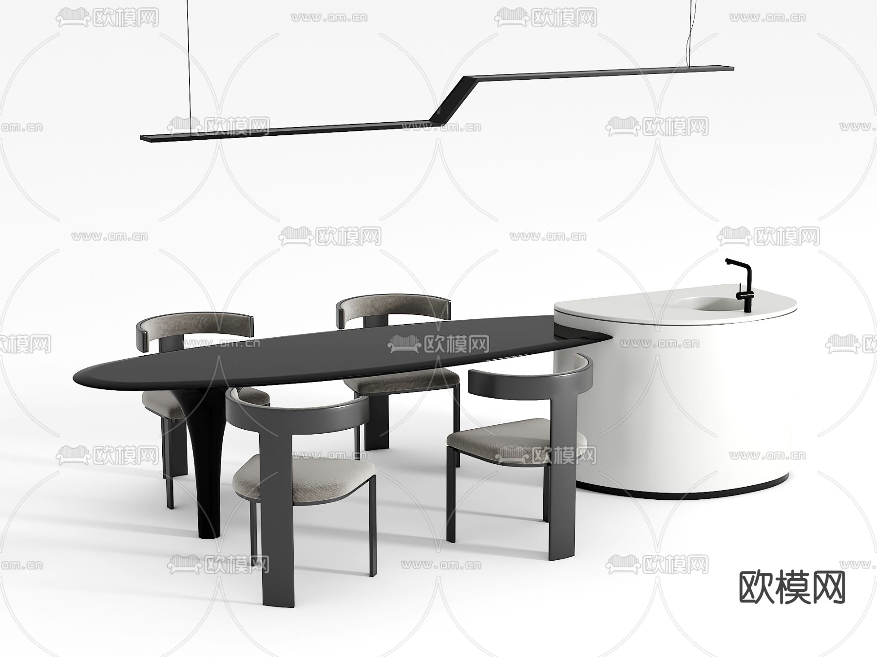 现代岛台餐桌椅3d模型下载_ID12185454_3dmax免费模型-欧模网