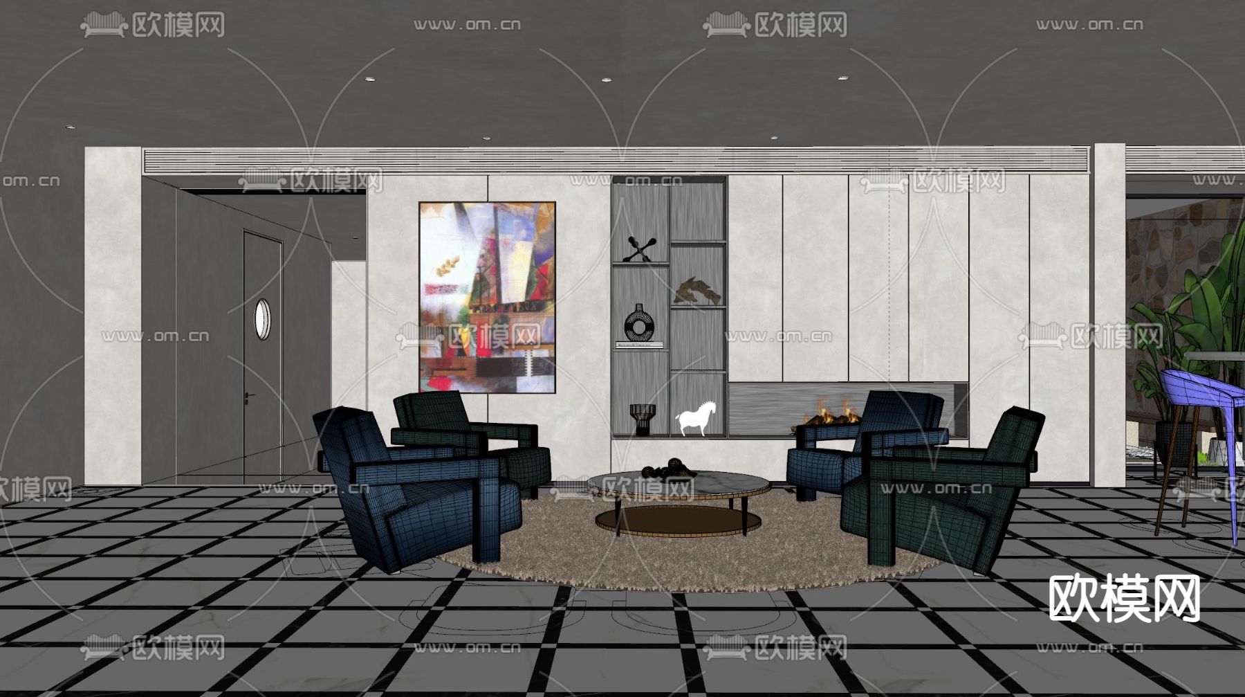 现代休息娱乐区su模型下载（渲染图4）