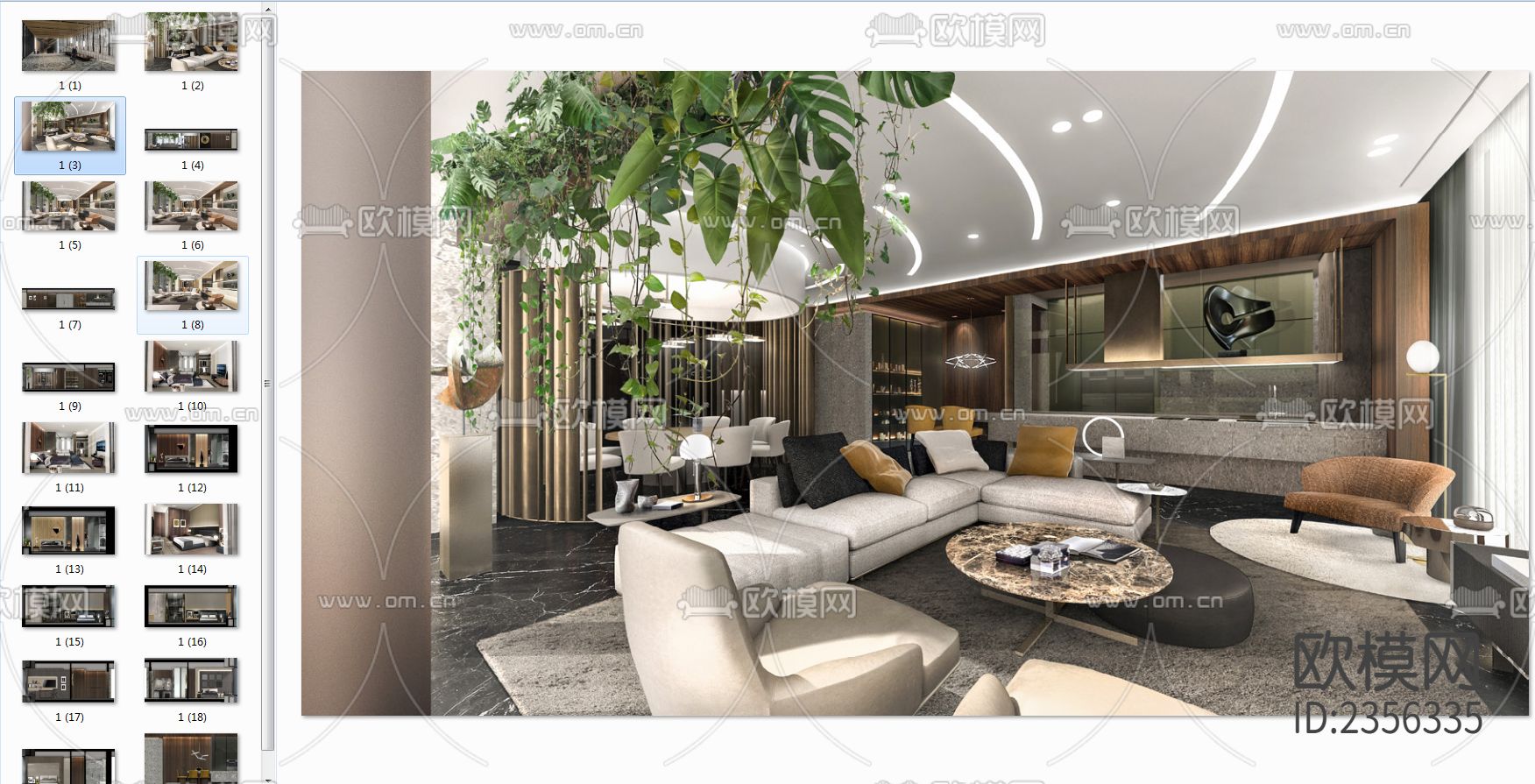 家装平层cad施工图下载（渲染图6）