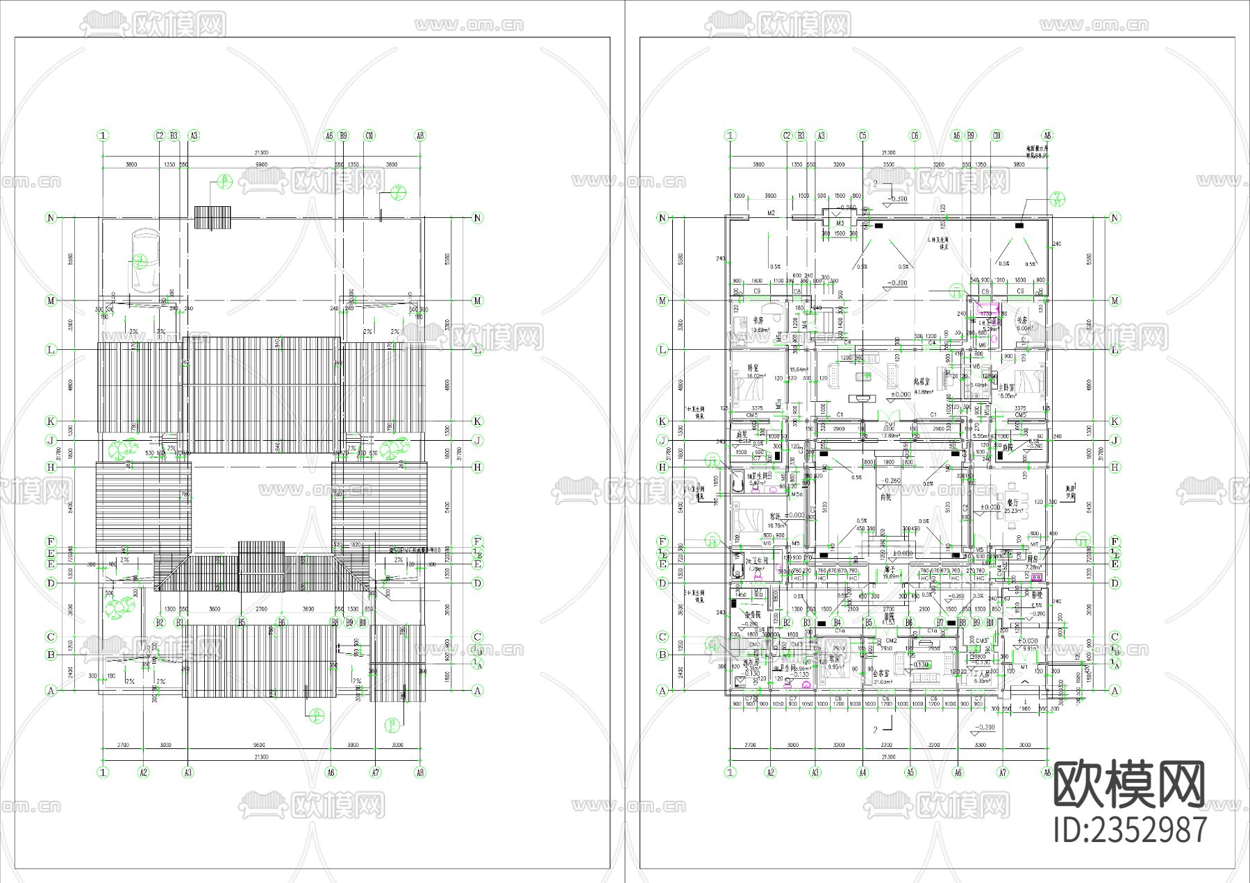 四合院住宅方案CAD施工图下载（渲染图2）