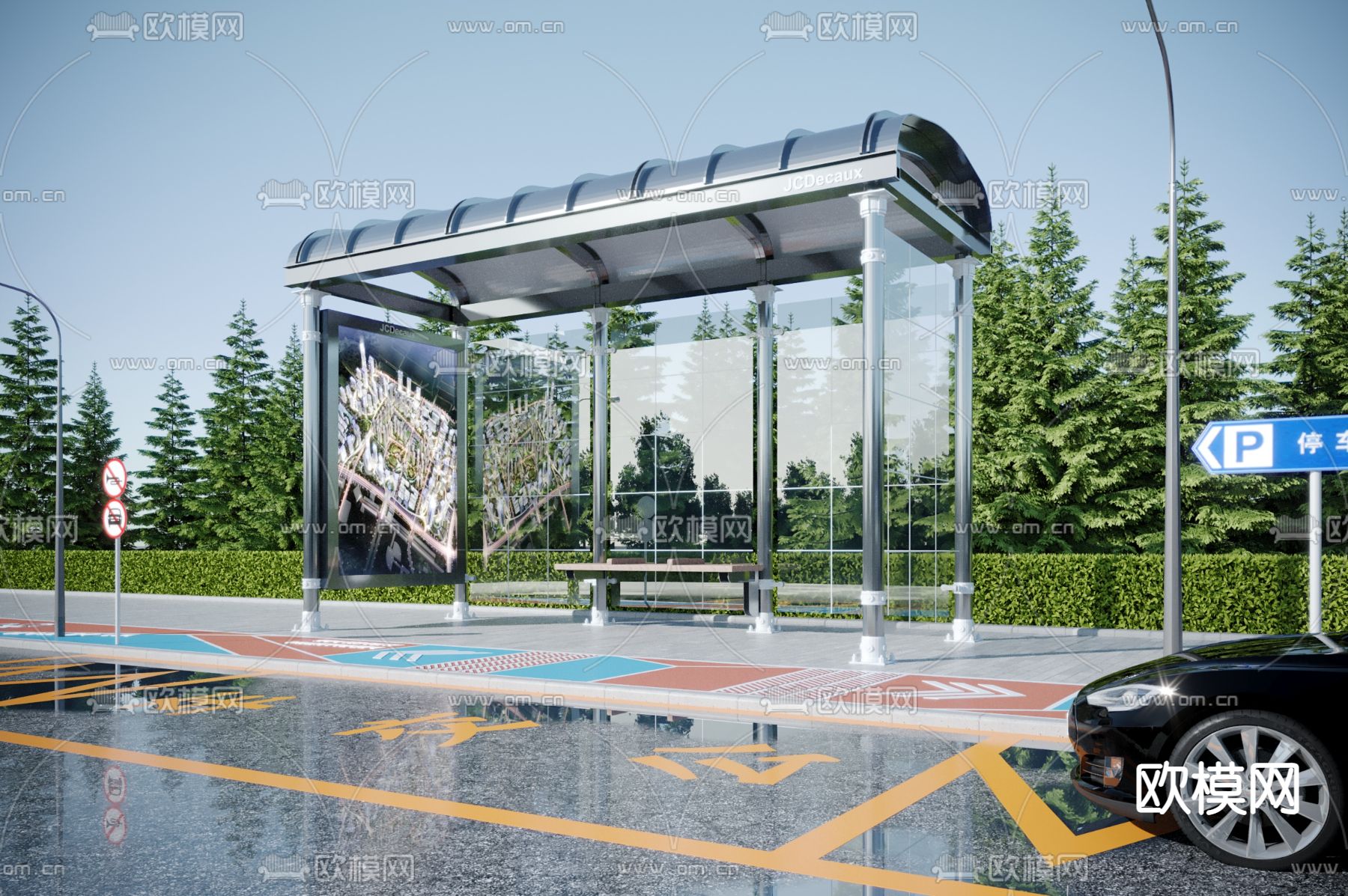 现代公交站台 候车亭3d模型