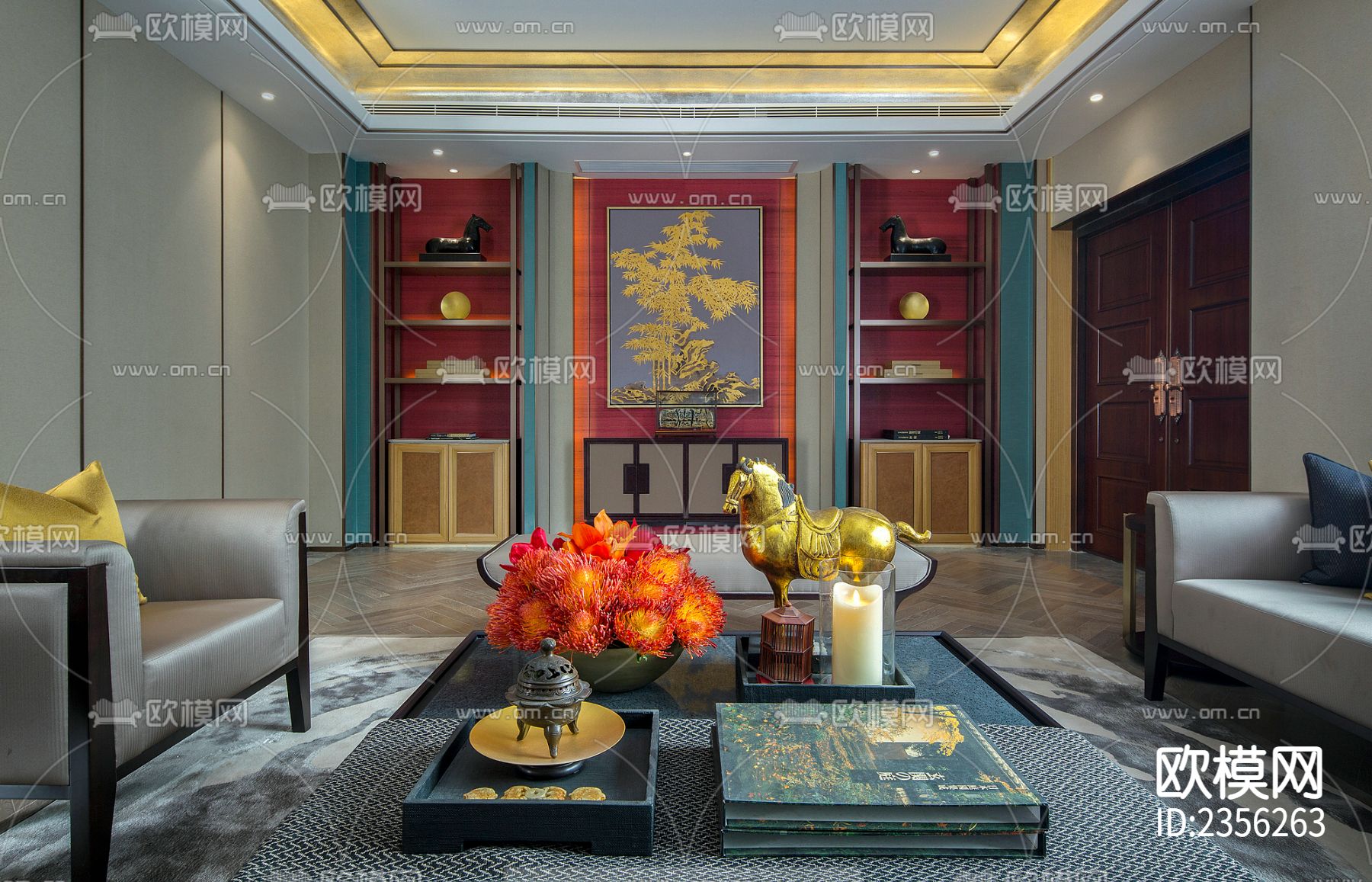 金茂·佛山绿岛湖别墅样板房效果图+CAD施工图下载（渲染图7）