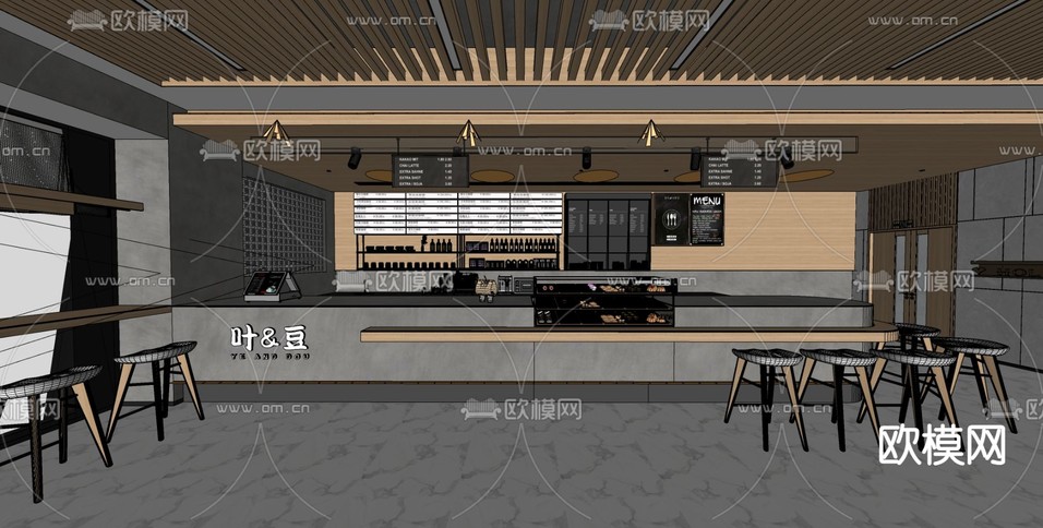 现代咖啡厅su模型下载_ID12185027_sketchup模型下载-欧模网
