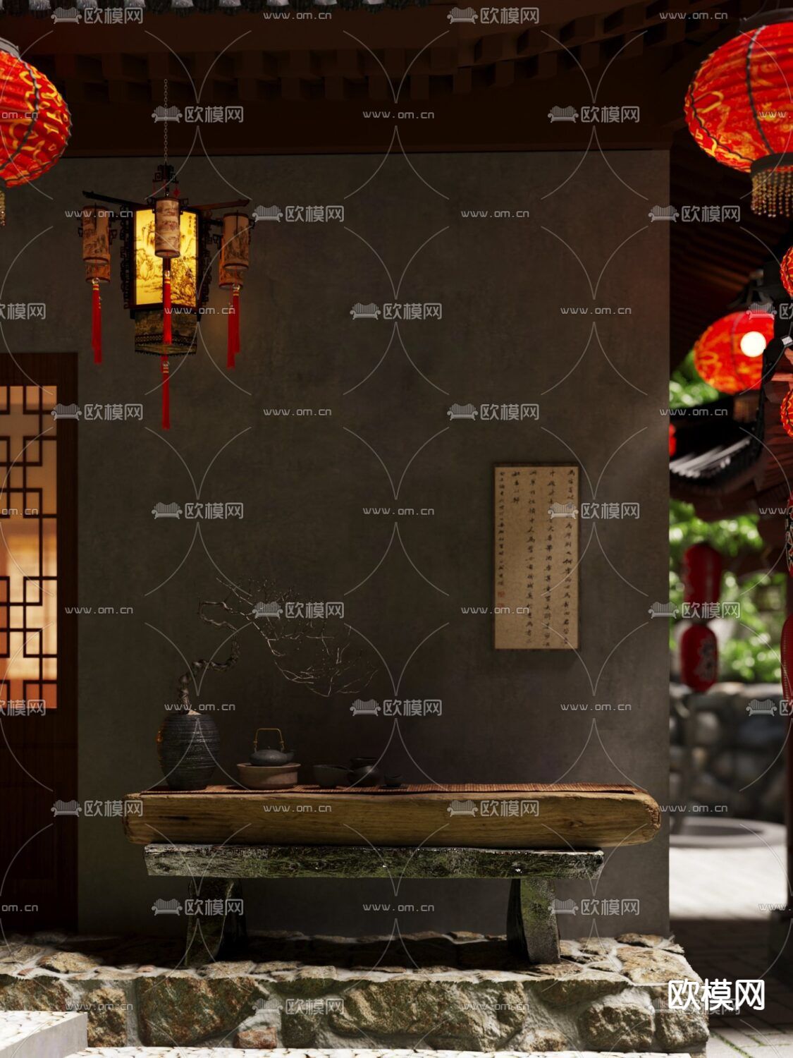 中式度假山庄外观3d模型下载（渲染图3）