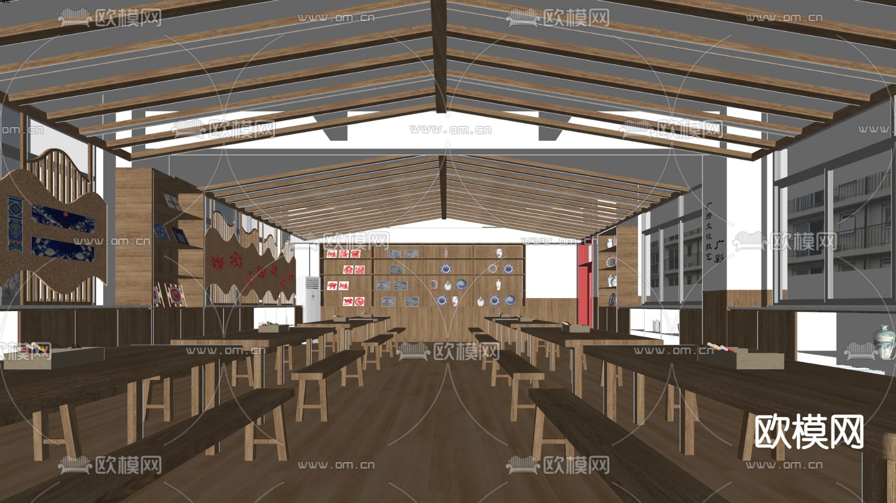 新中式剪纸文化教室su模型