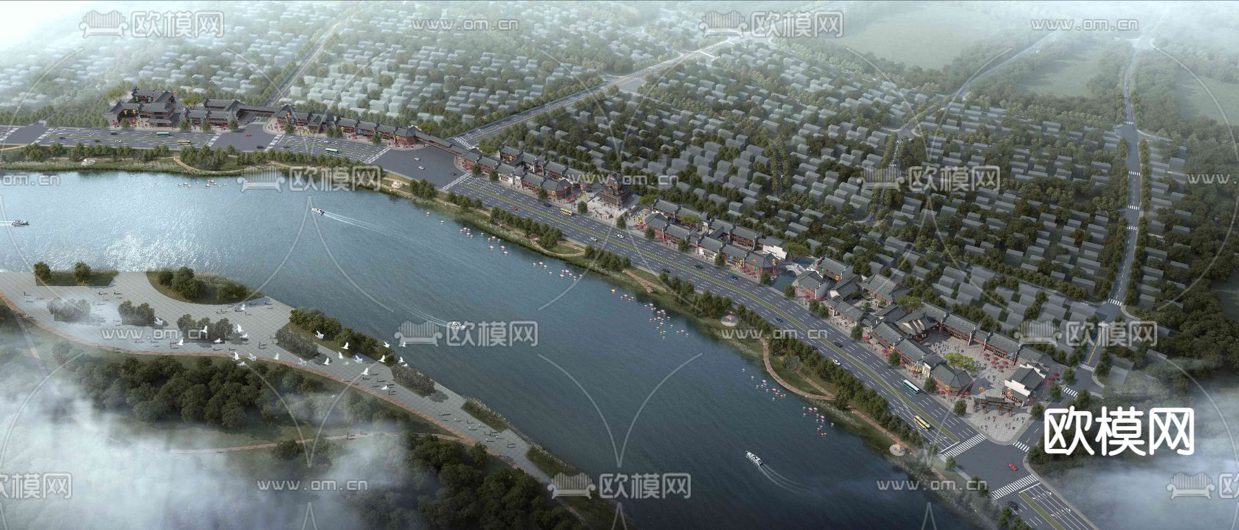 现代园林景观鸟瞰psd下载