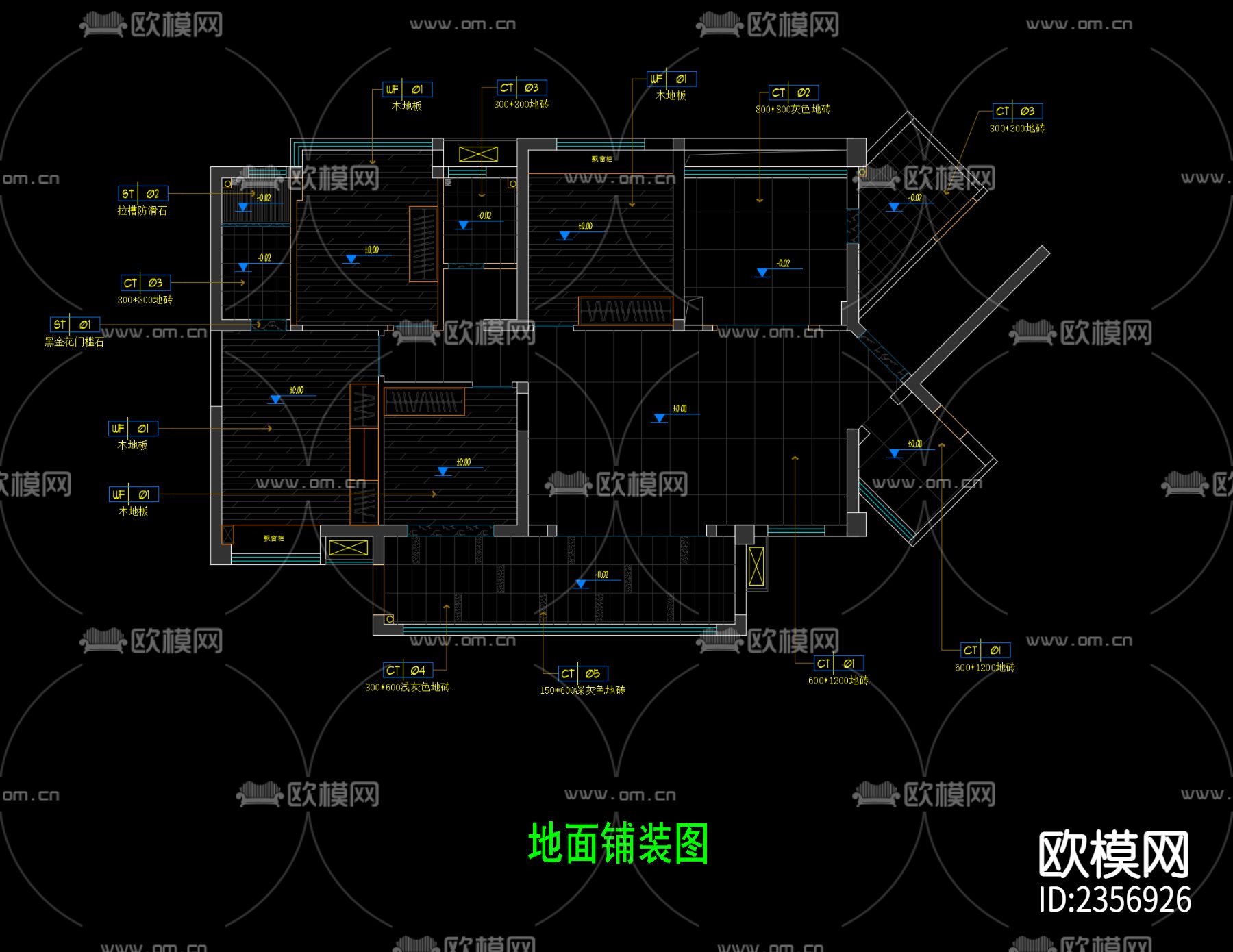 家装平层cad施工图下载（渲染图7）