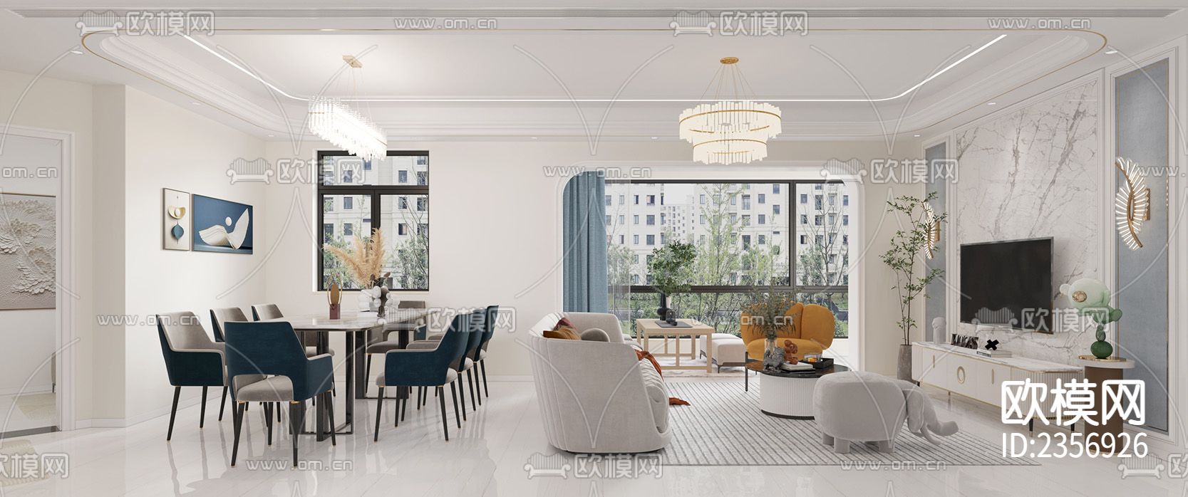 家装平层cad施工图下载（渲染图4）