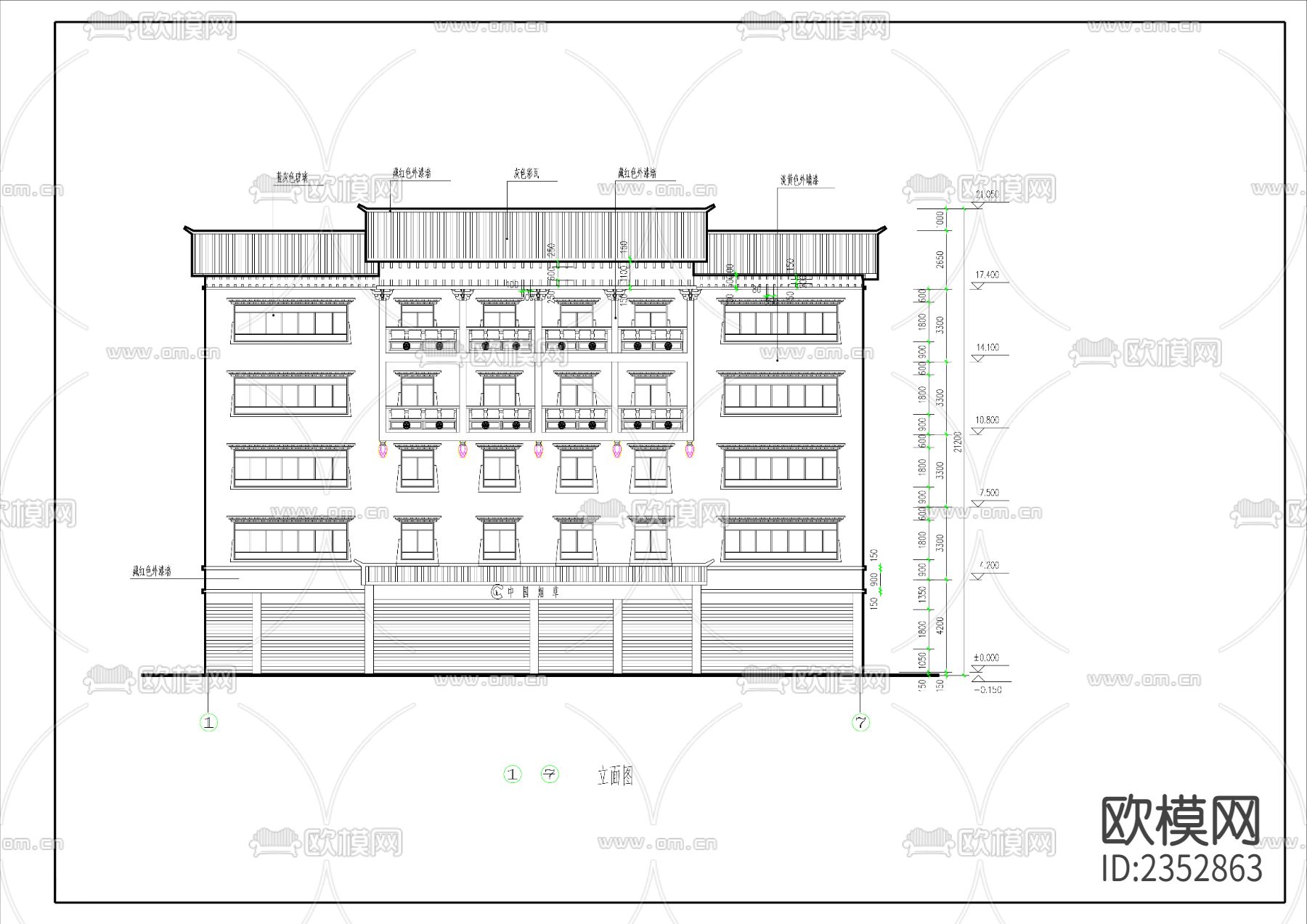 藏式建筑外观cad施工图下载（渲染图1）
