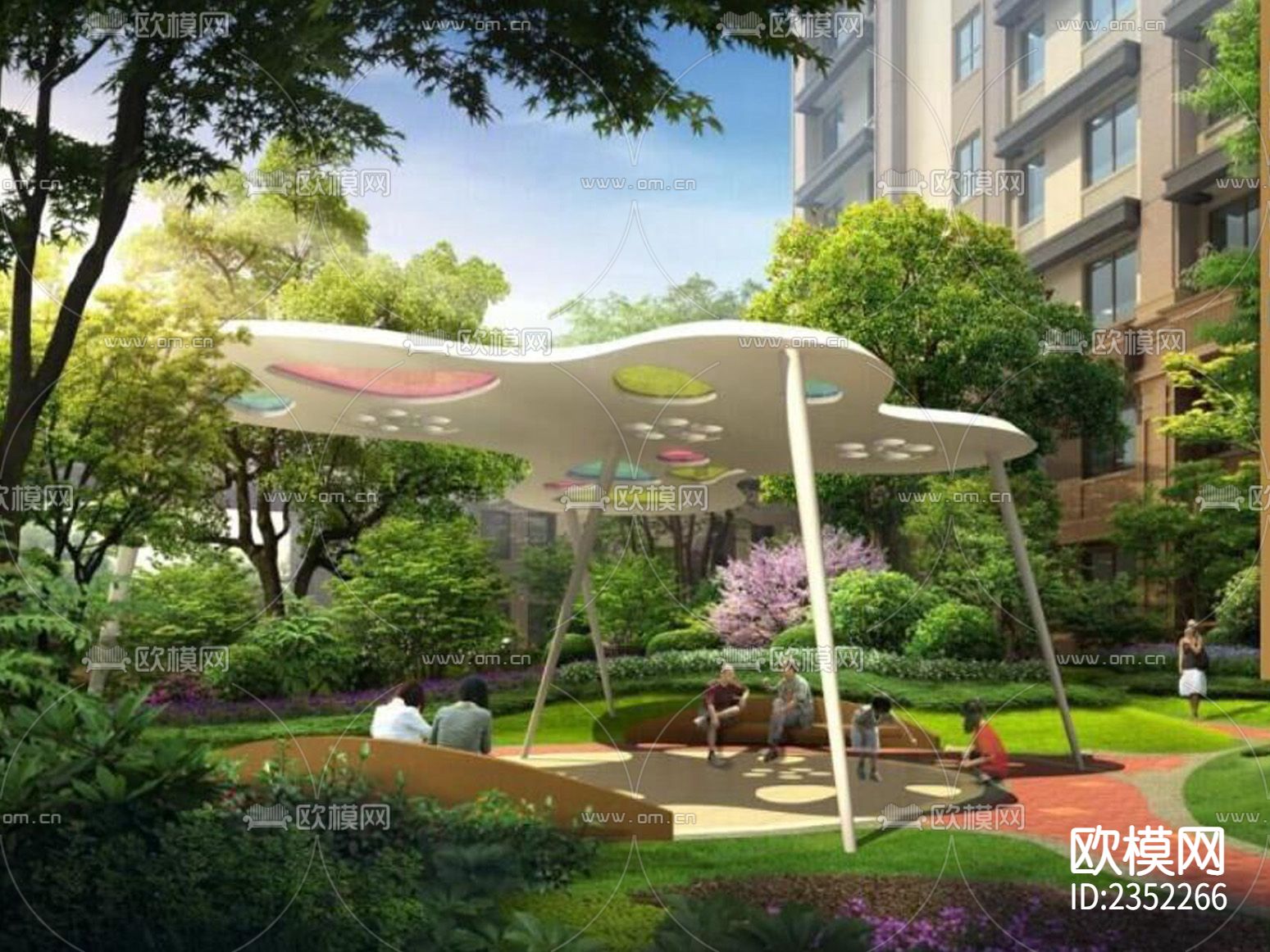 现代特色廊架CAD节点大样下载（渲染图7）