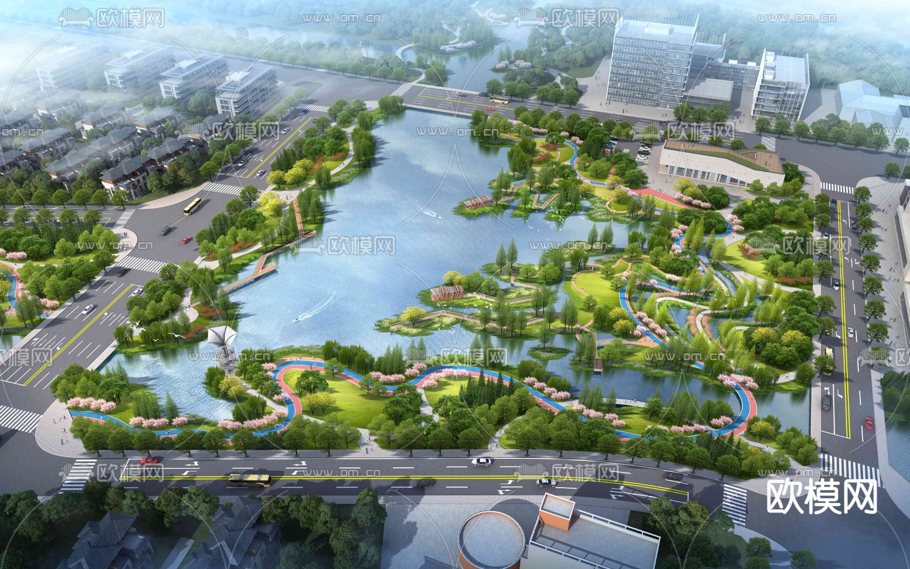 现代园林景观鸟瞰psd下载