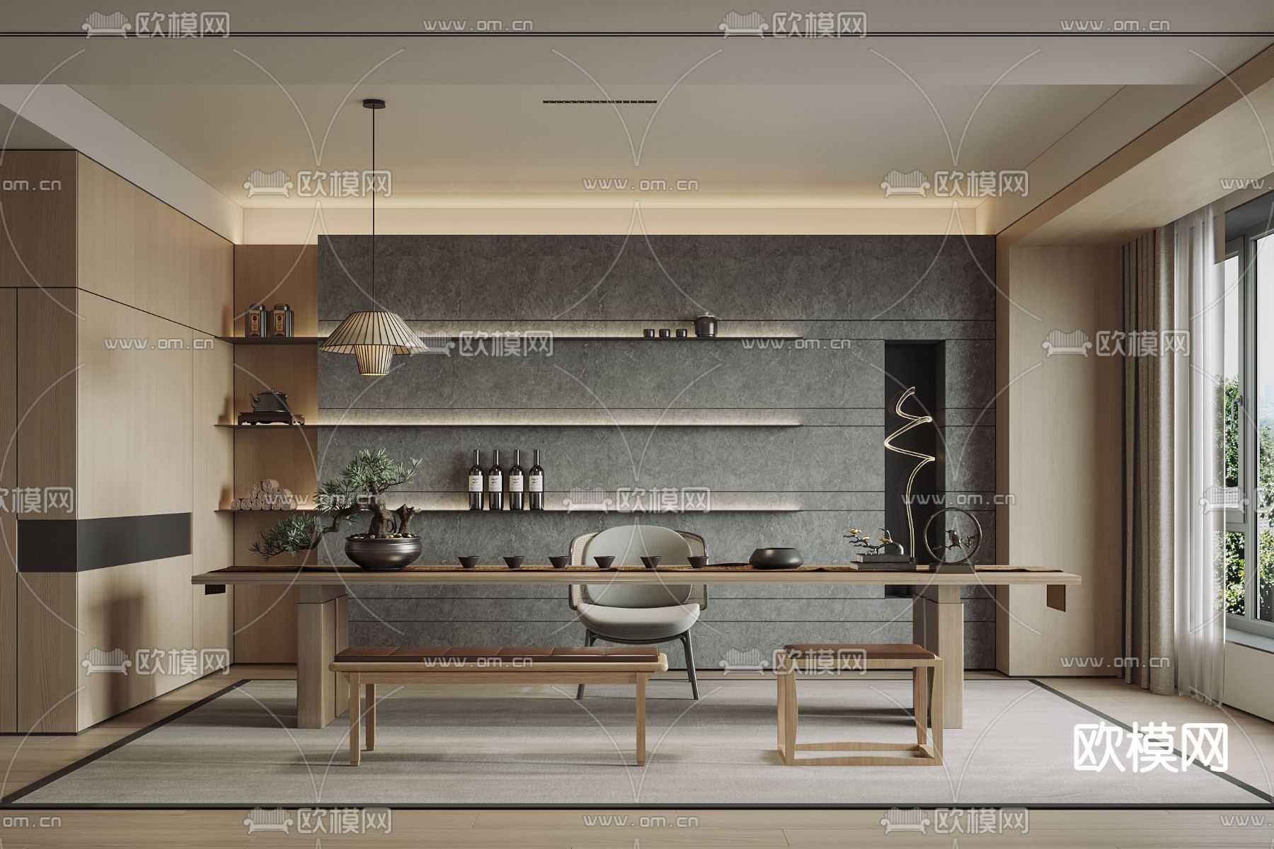 新中式茶室3d模型下载_ID12185253_3dmax免费模型-欧模网