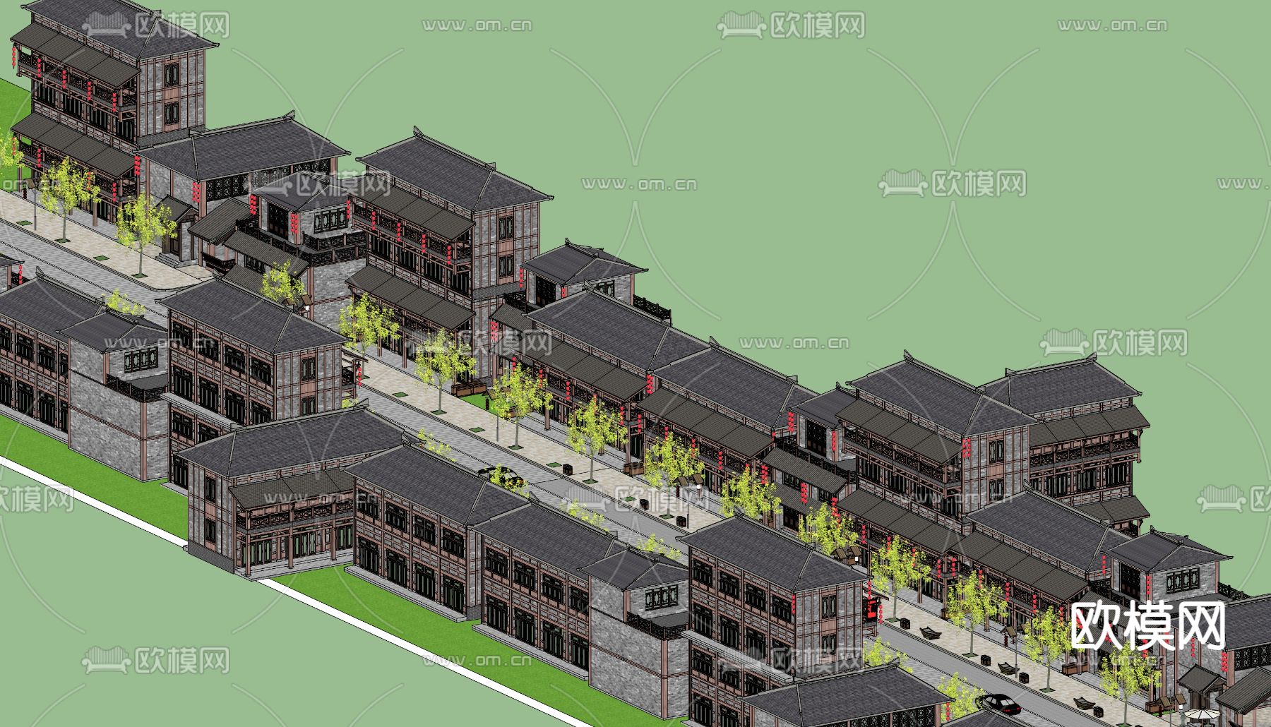中式古建商业街su模型
