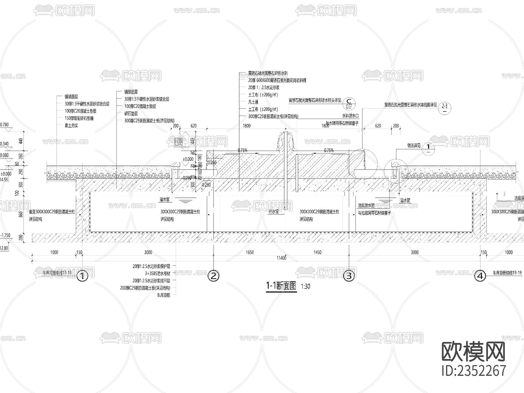 欧式古典花钵水景CAD节点大样下载（渲染图3）