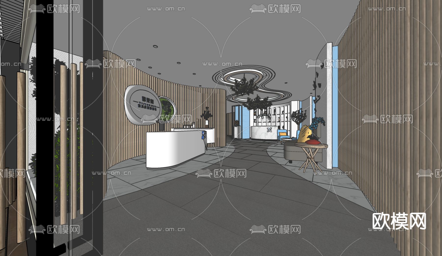 现代公司前台接待su模型下载（渲染图2）
