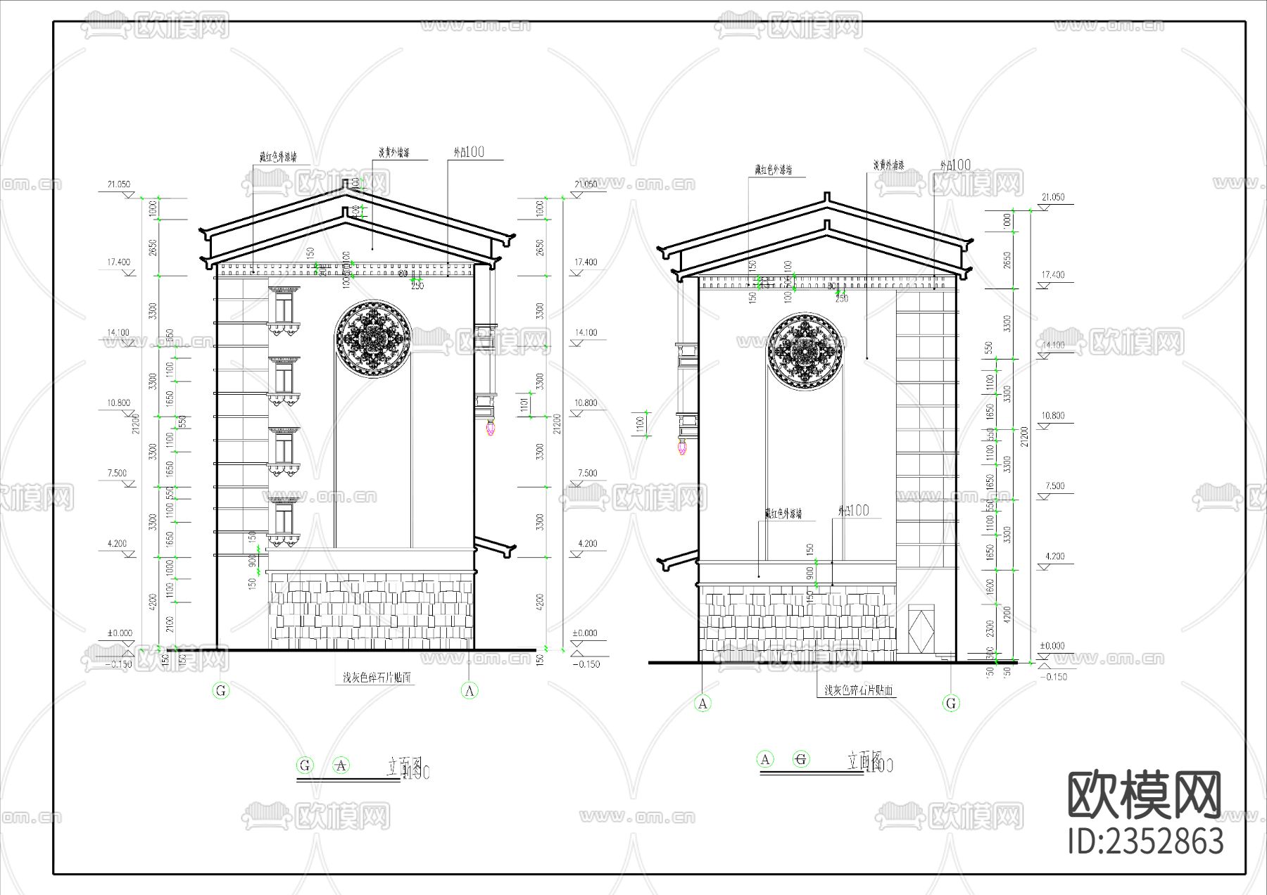 藏式建筑外观cad施工图下载（渲染图3）