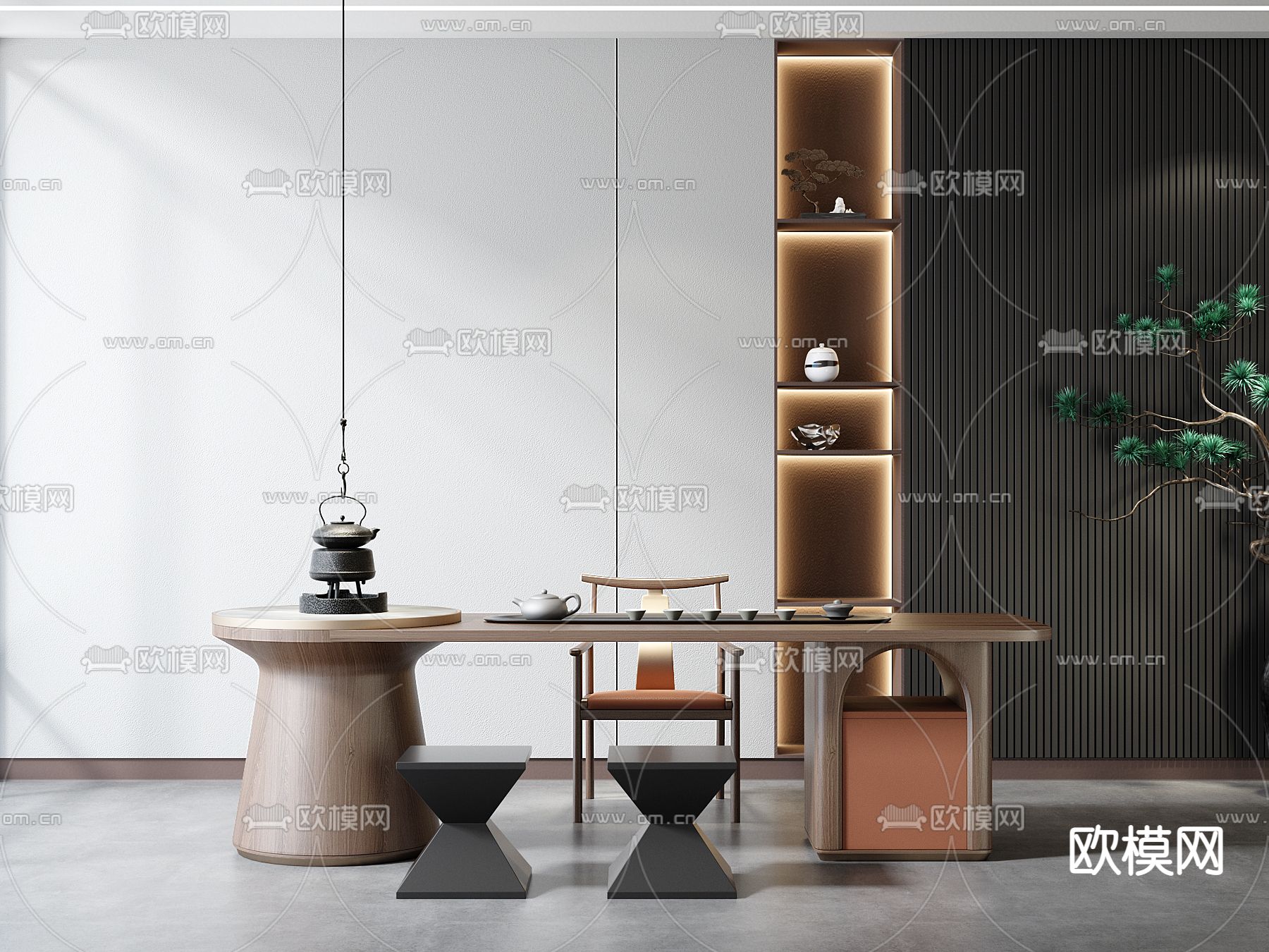 新中式茶桌椅3d模型下载