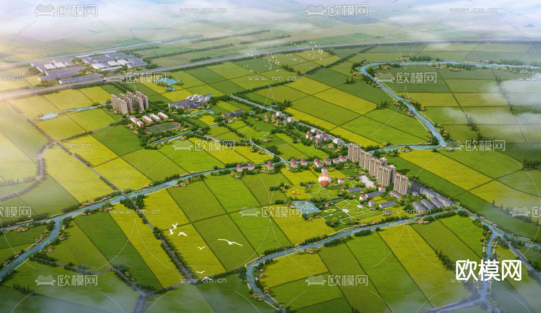 现代园林景观鸟瞰psd下载