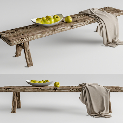 自然风长凳 凳子 苹果果盘su模型