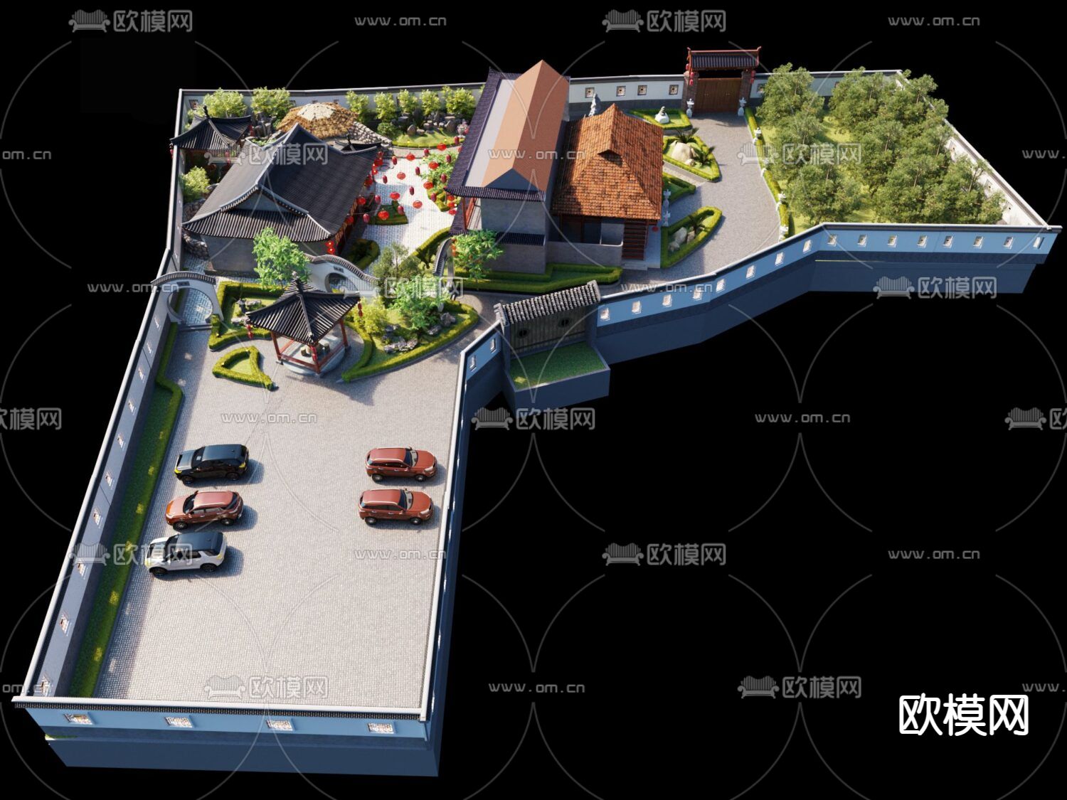 中式度假山庄外观3d模型下载（渲染图6）