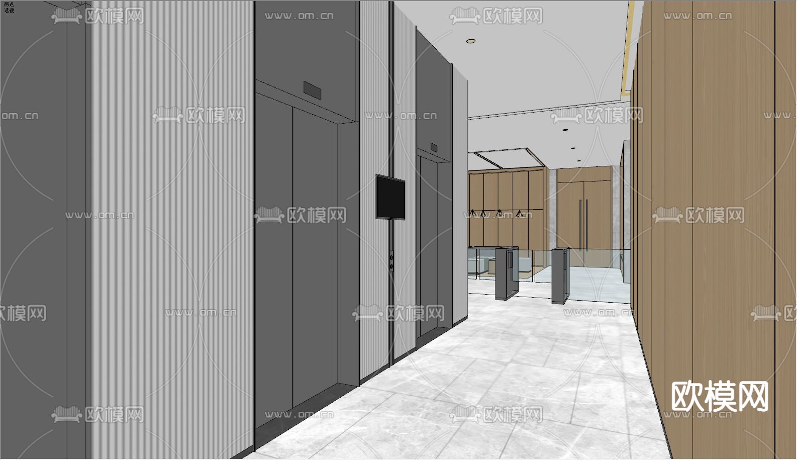 现代电梯厅电梯门su模型下载（渲染图2）