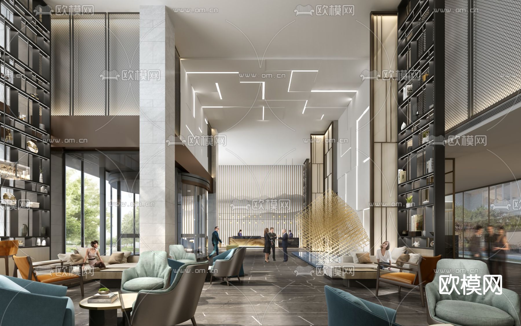 新中式售楼处洽谈区su模型下载（渲染图1）