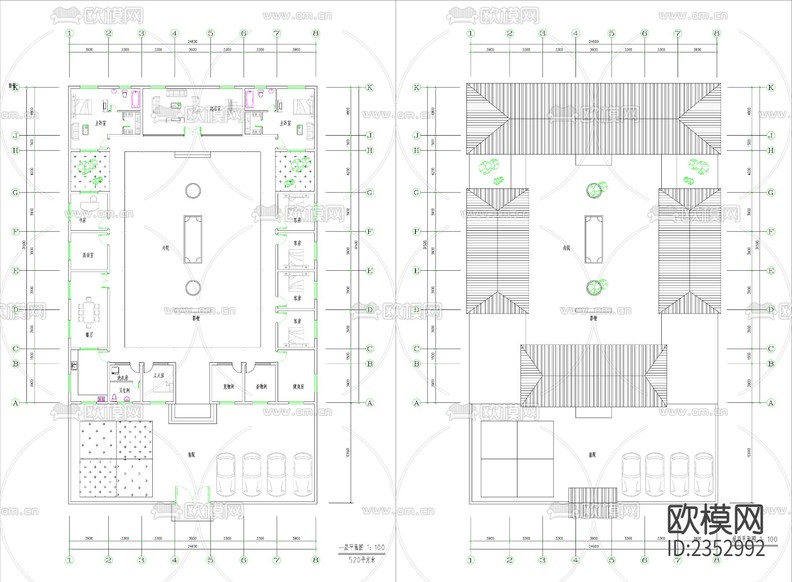 四合院建筑CAD施工圖下載(渲染圖3)