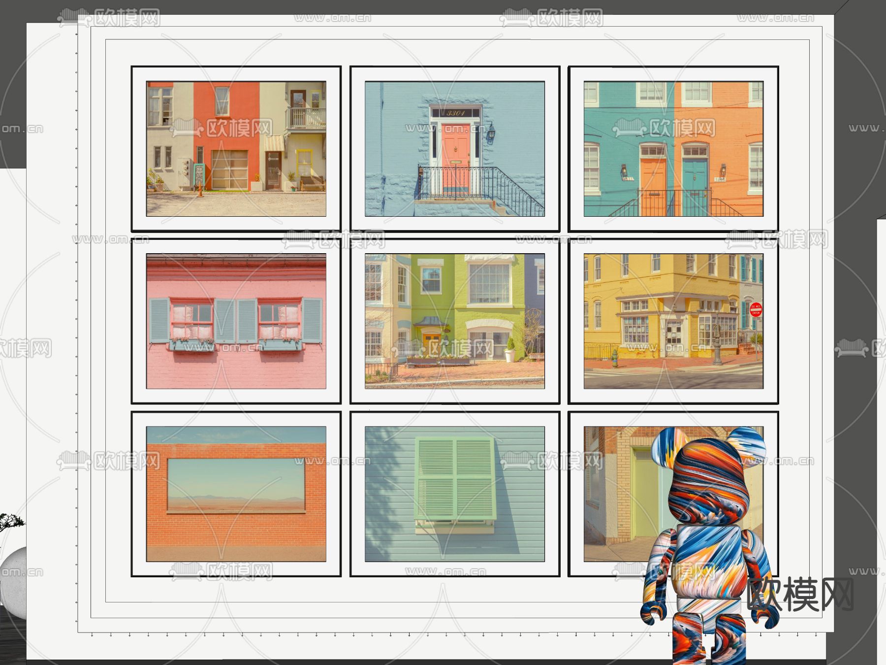 北欧城市风景装饰画su模型下载（渲染图1）