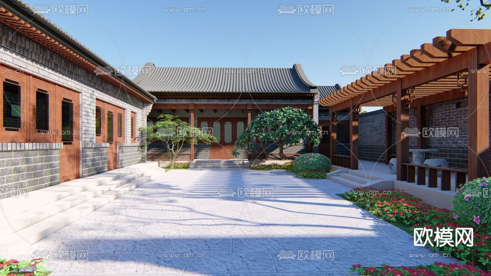 中式四合院su模型下载(渲染图1)