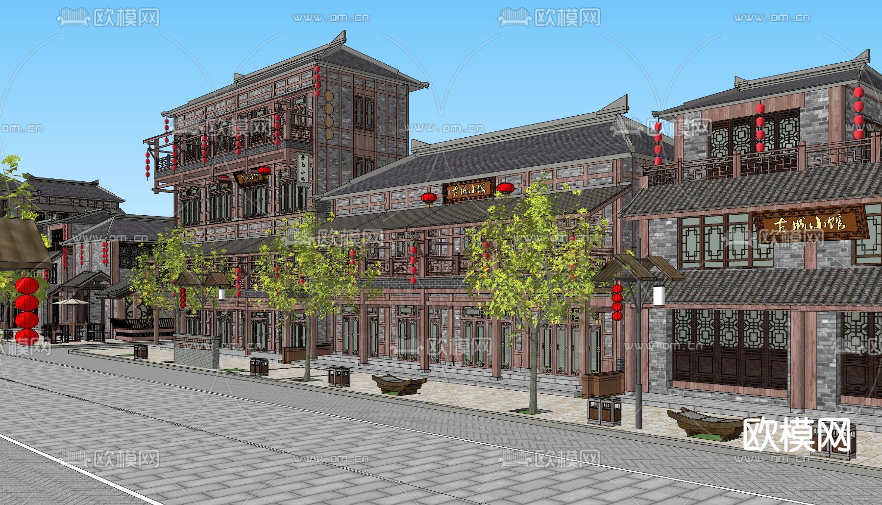 中式古建商业街su模型