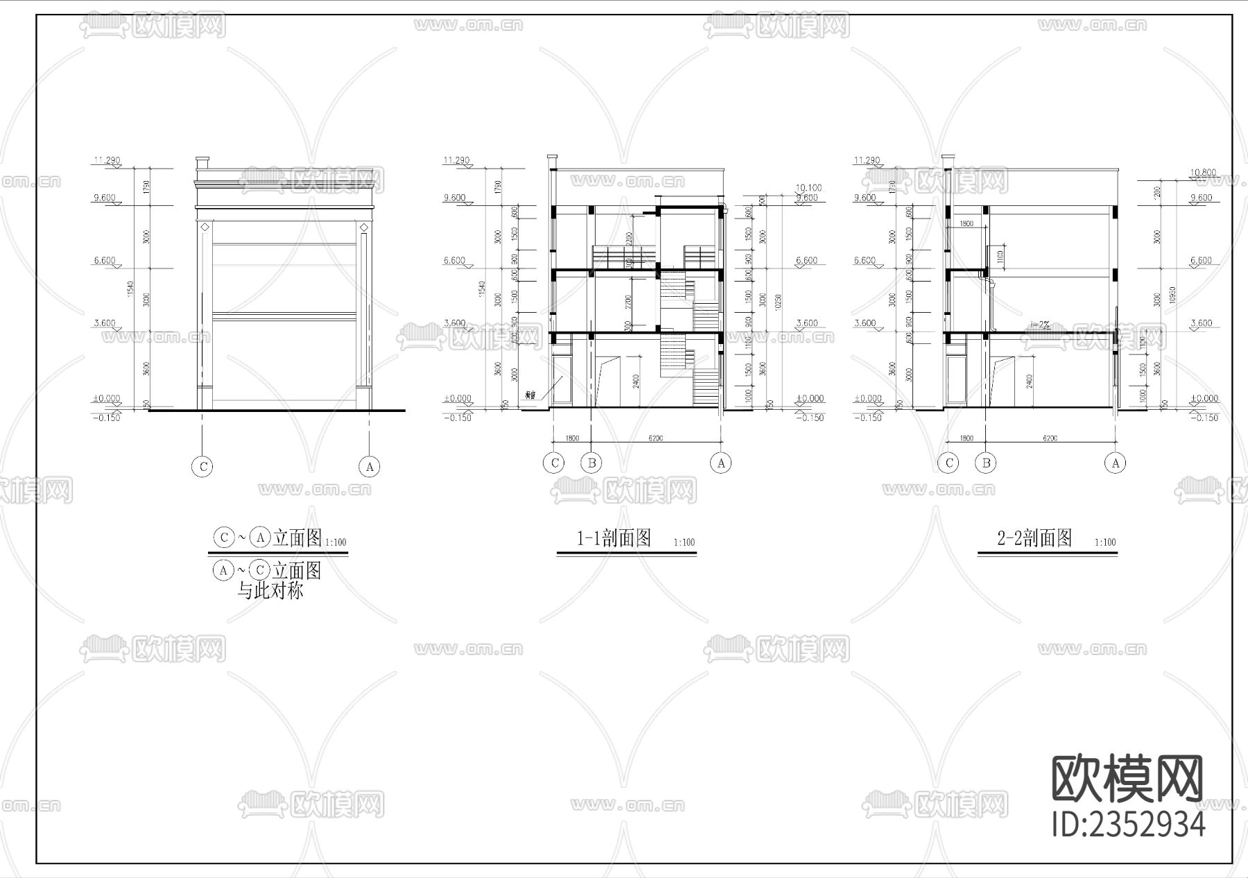 商业铺面建筑CAD施工图下载（渲染图3）