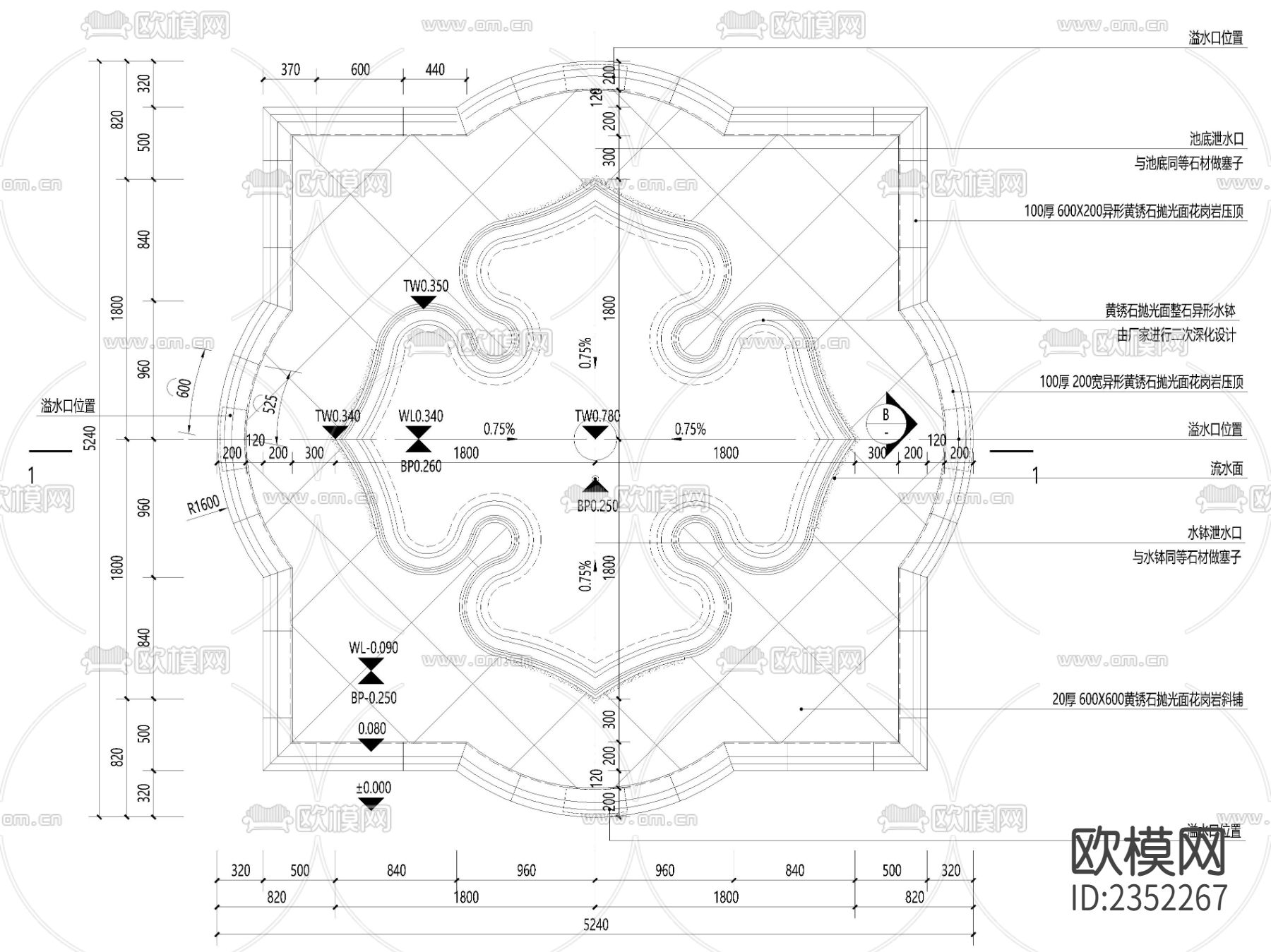 欧式古典花钵水景CAD节点大样下载（渲染图2）