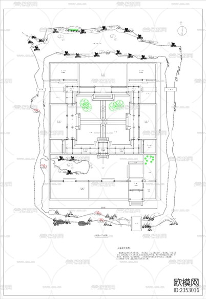 四合院方案建筑cad施工圖下載(渲染圖2)