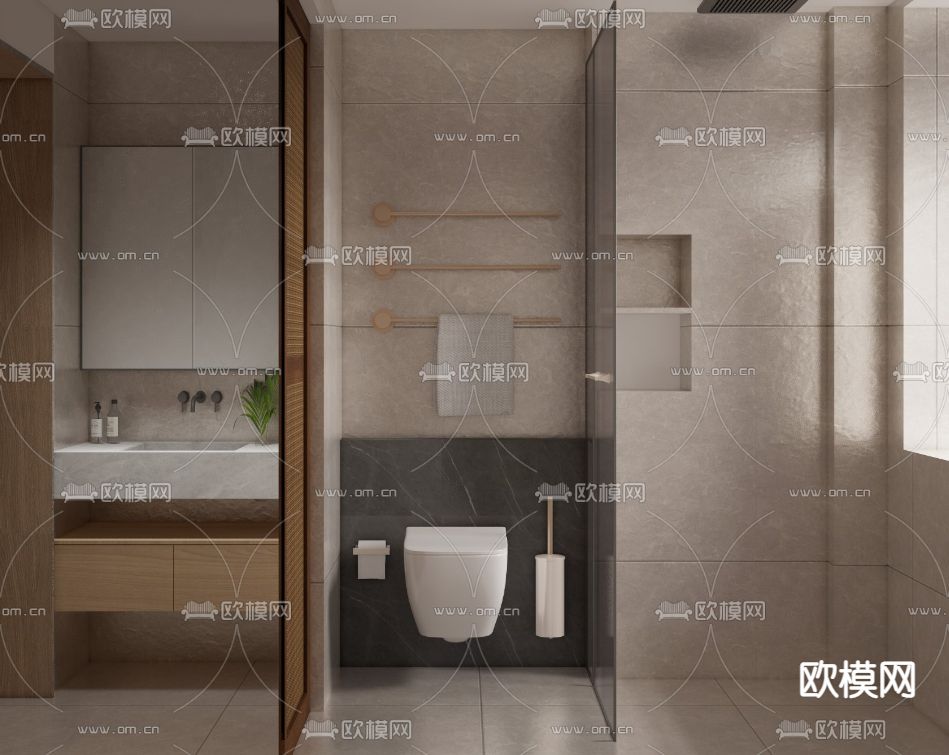 现代卫生间浴室su模型下载（渲染图1）