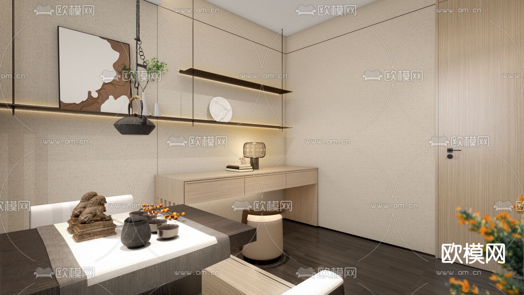 新中式茶室su模型下载（渲染图3）