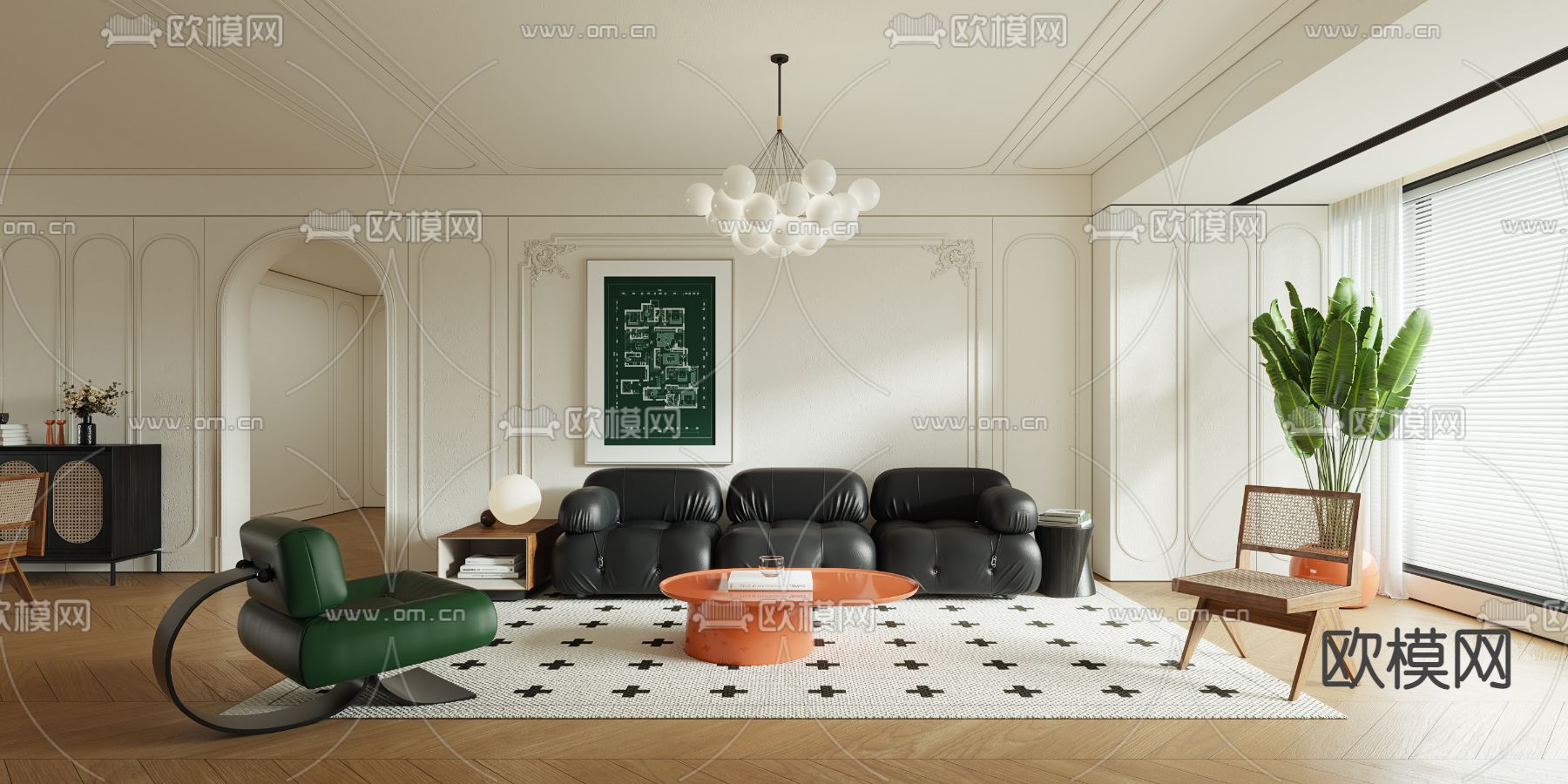 法式客厅su模型下载（渲染图1）