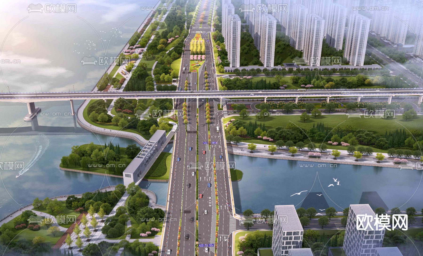 现代道路桥梁鸟瞰psd下载