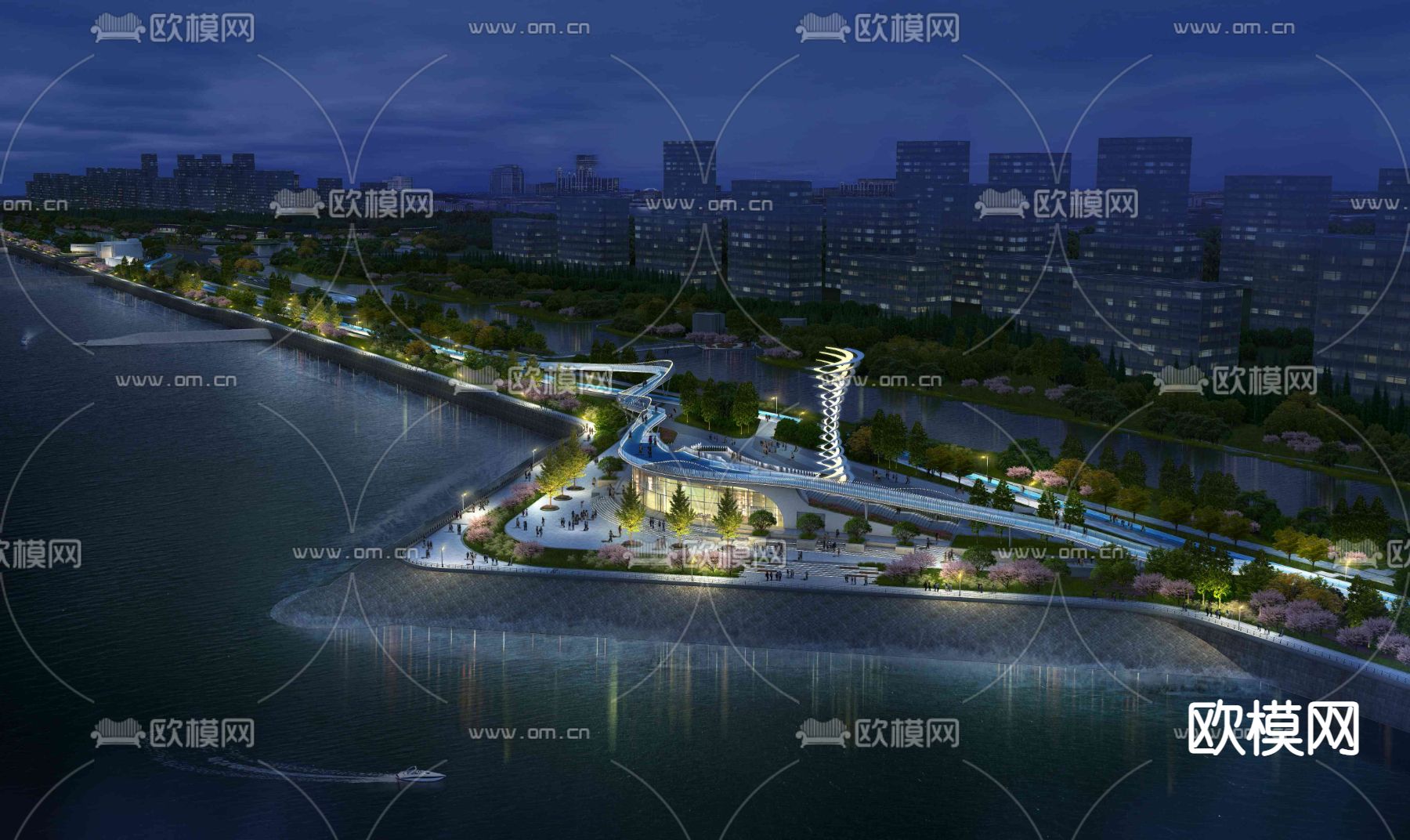 现代园林景观夜景鸟瞰psd下载