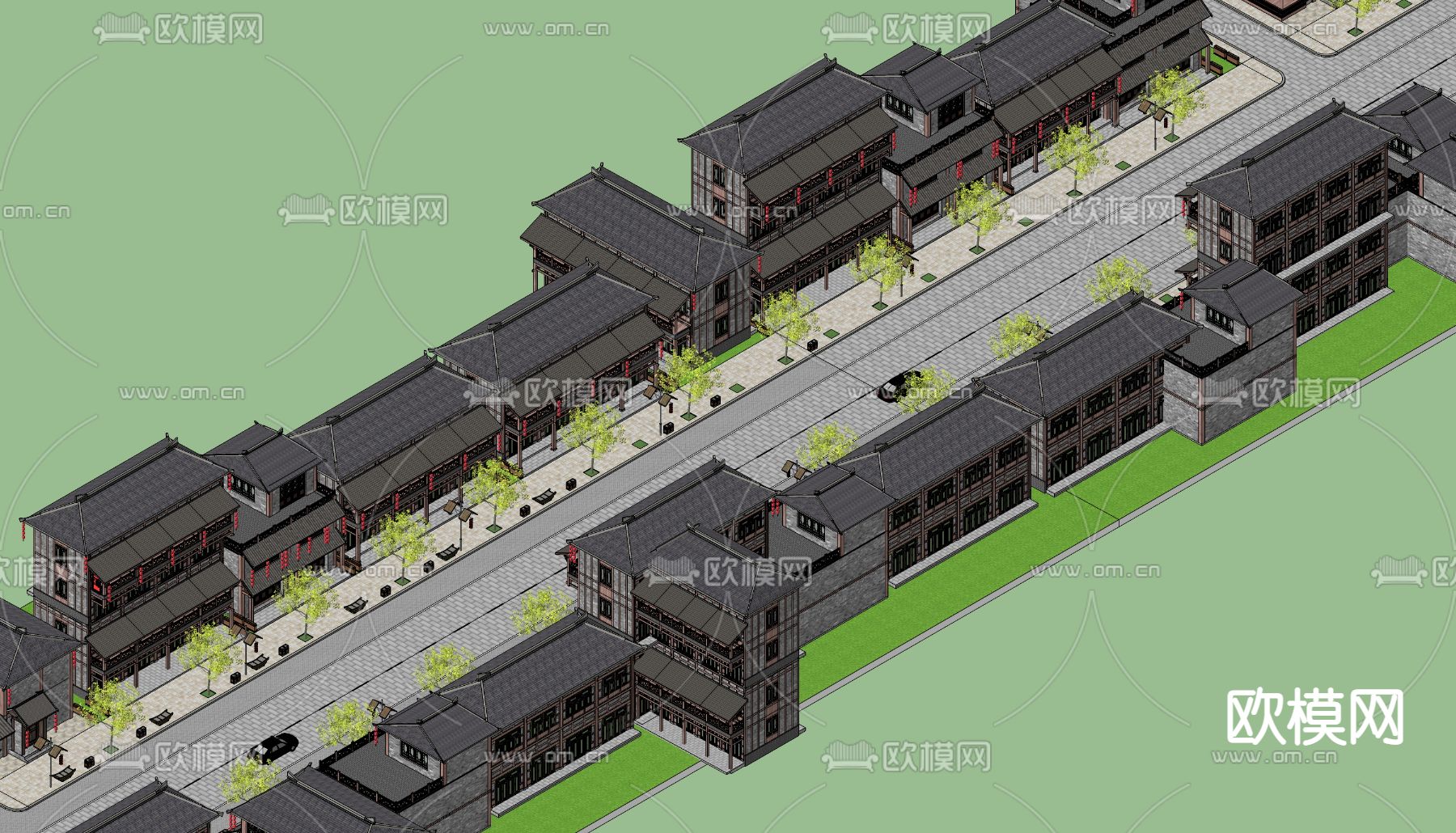 中式古建商业街su模型