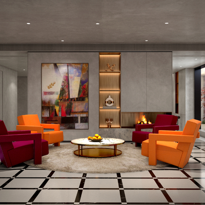  现代休息娱乐区su模型 