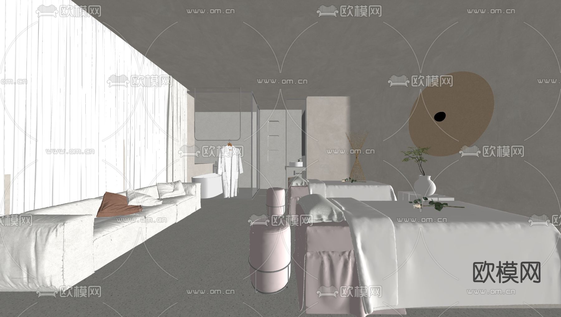 现代spa包房su模型下载（渲染图2）