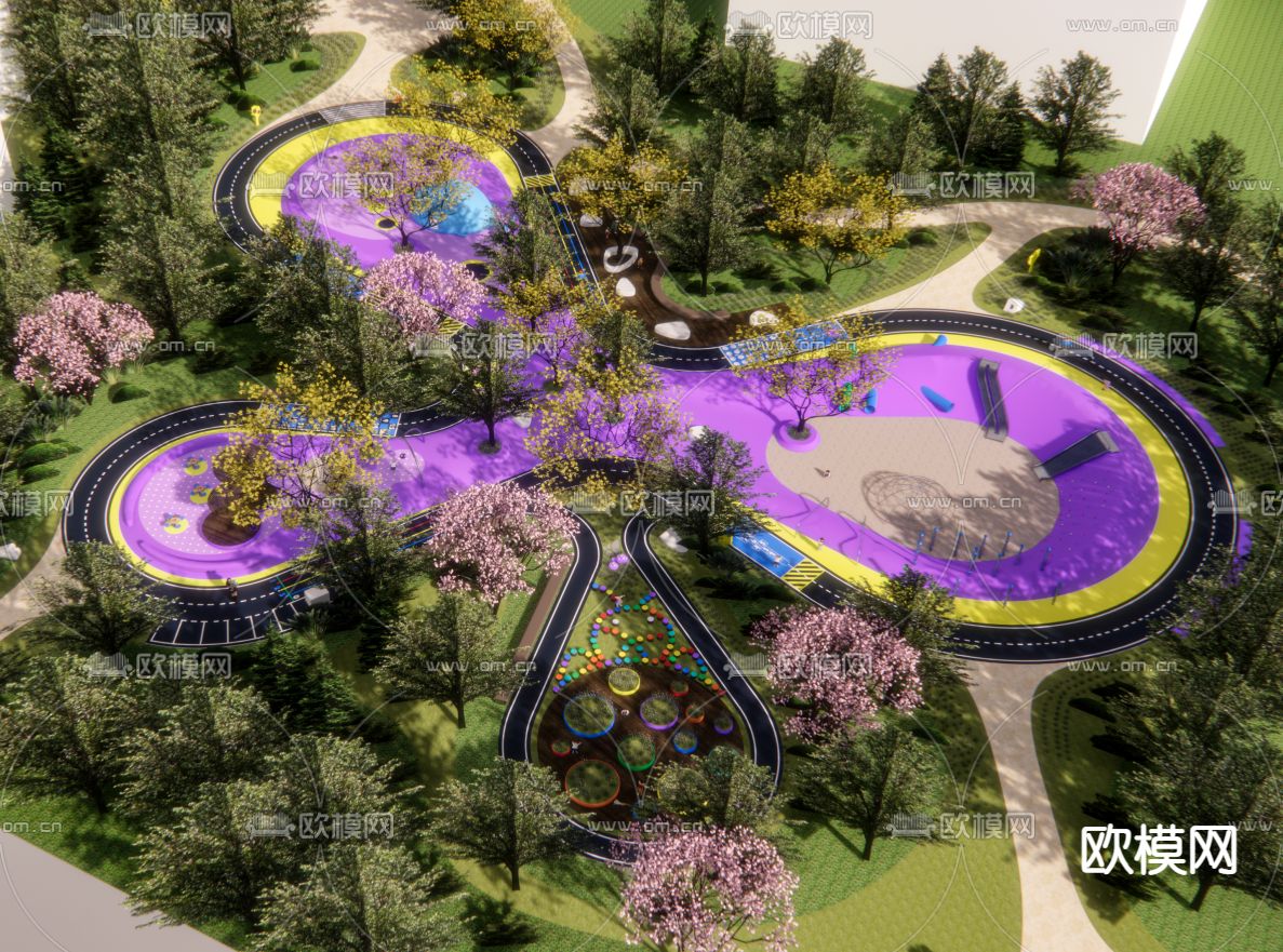 现代儿童游乐场su模型下载（渲染图1）