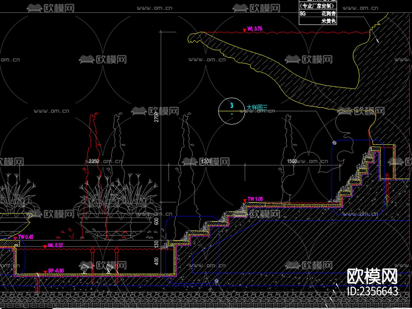 双层花钵流水水景CAD节点大样下载（渲染图2）