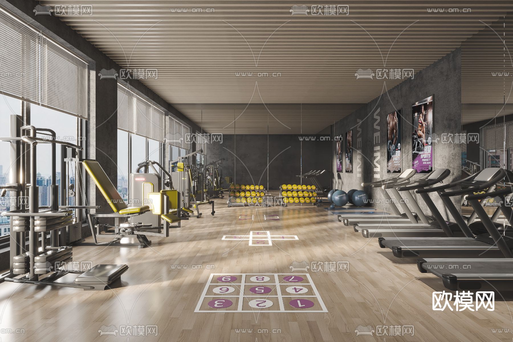 现代健身房su模型下载（渲染图1）