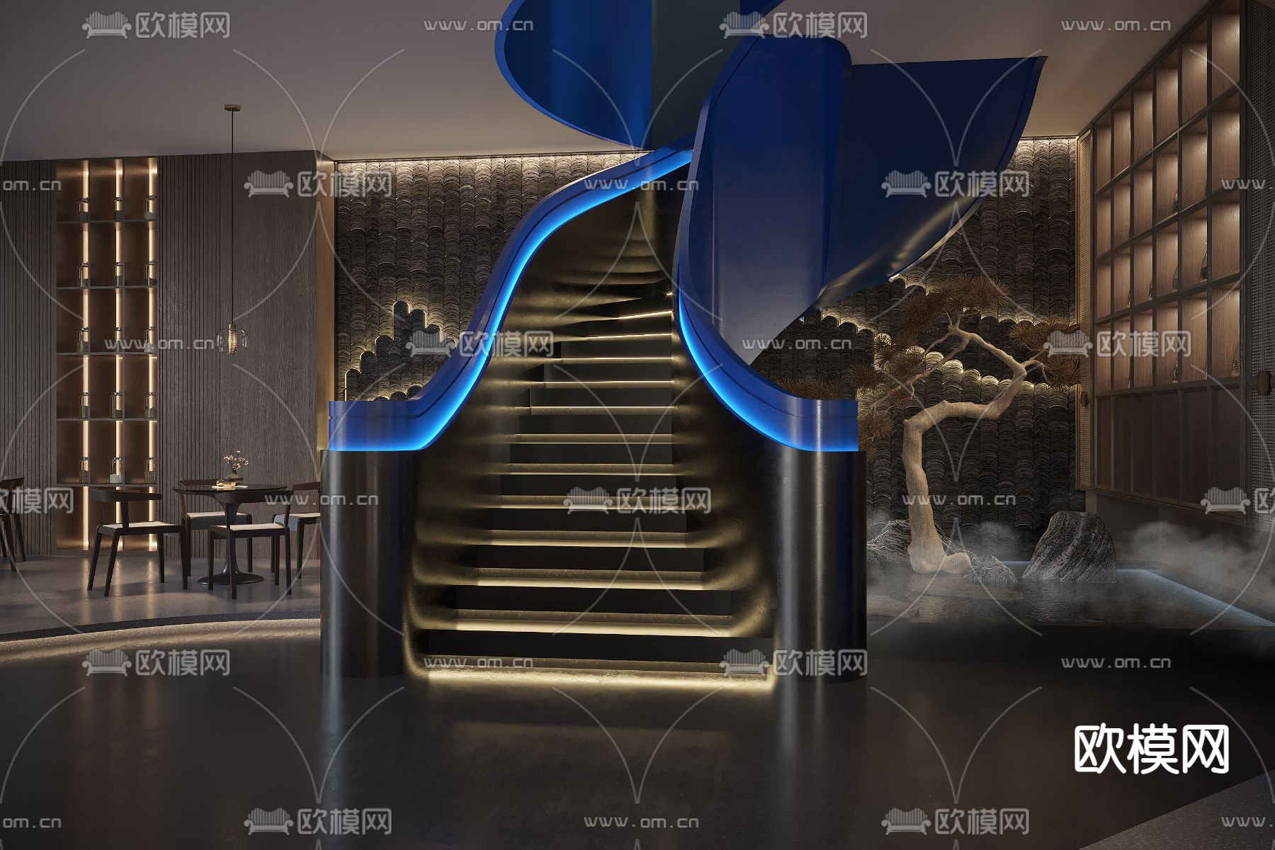 新中式旋转楼梯3d模型下载