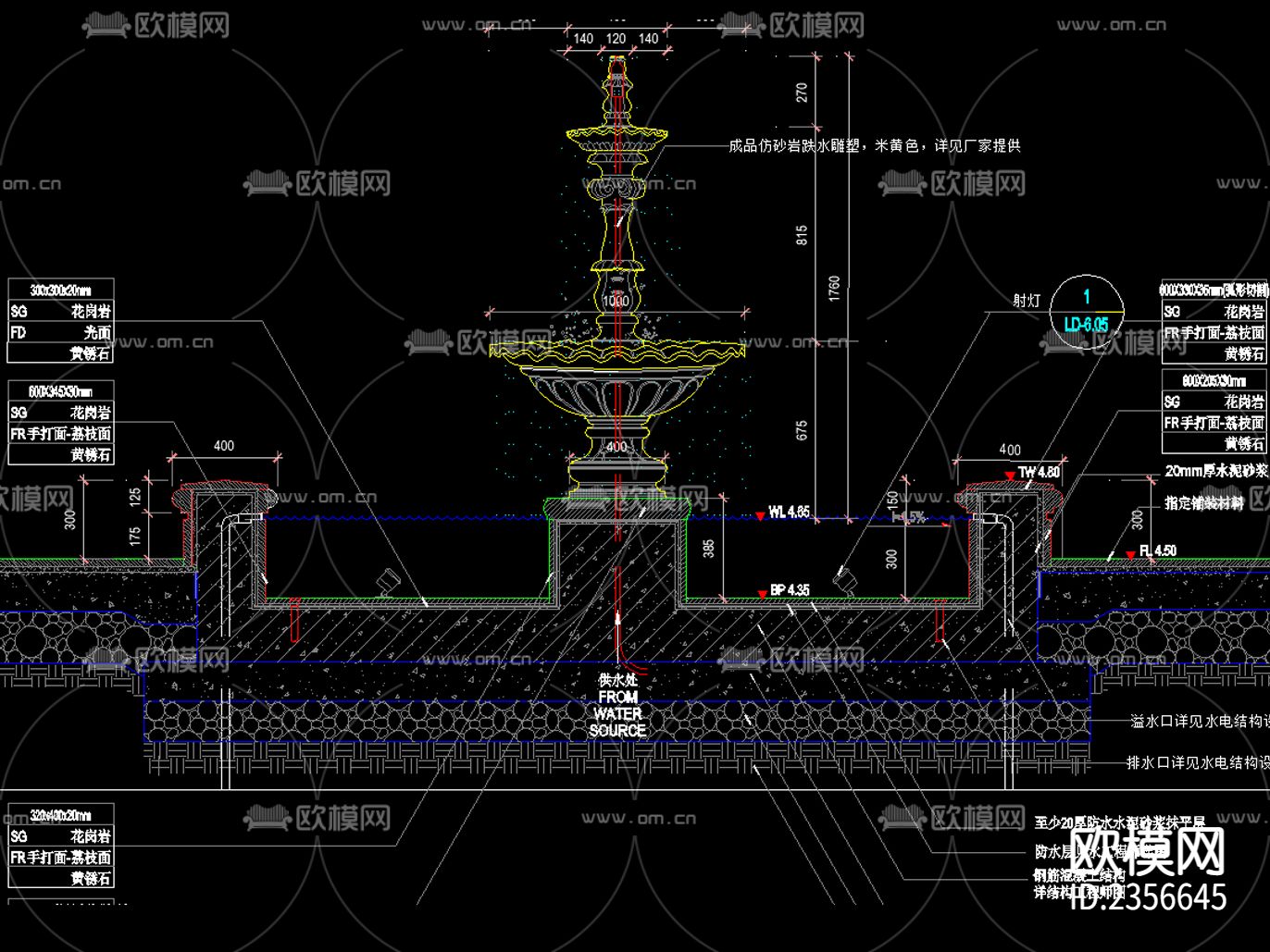 欧式古典 花钵水景CAD施工图下载（渲染图1）